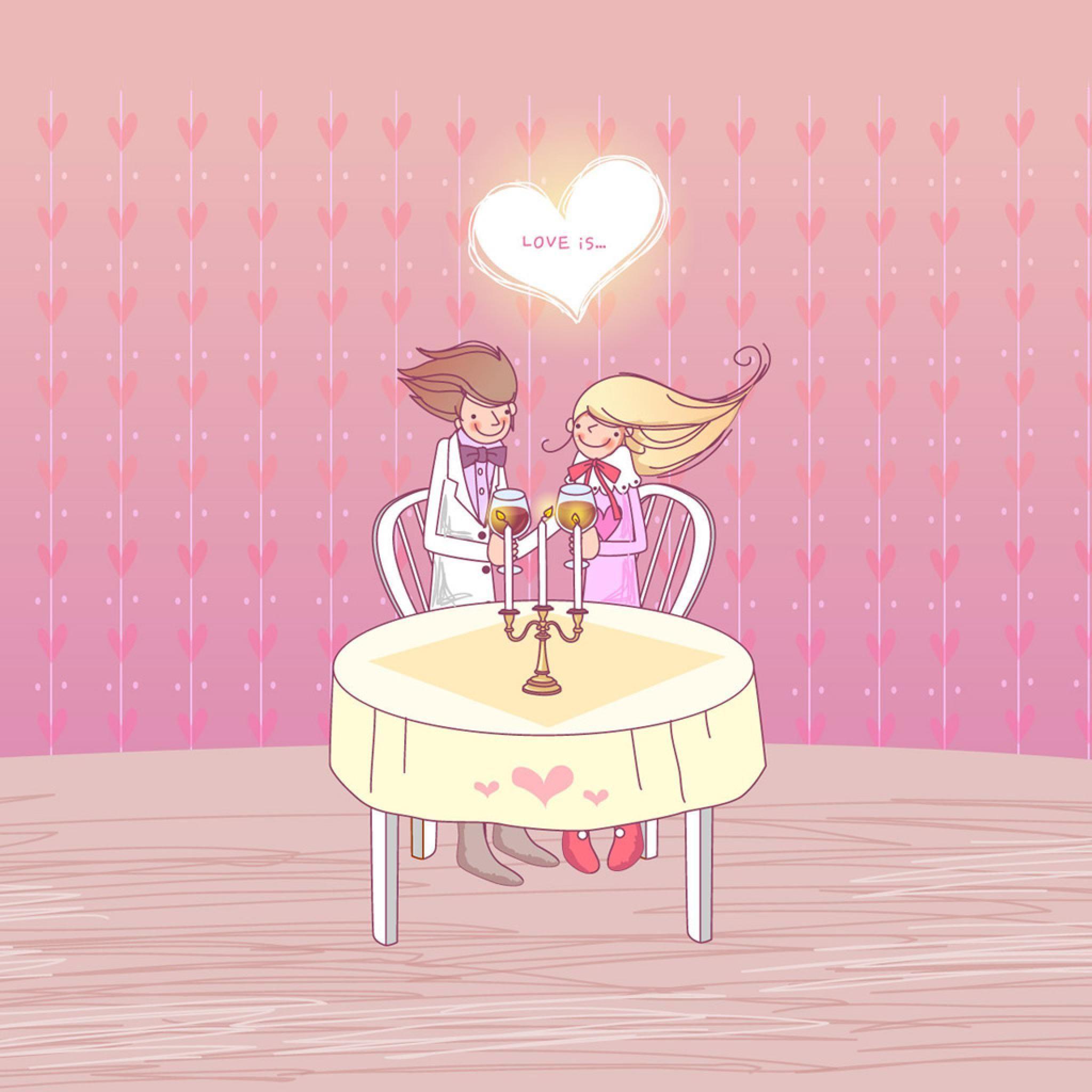 2048x2048 Vector Dinner For Two iPhone HD Wallpaper Free