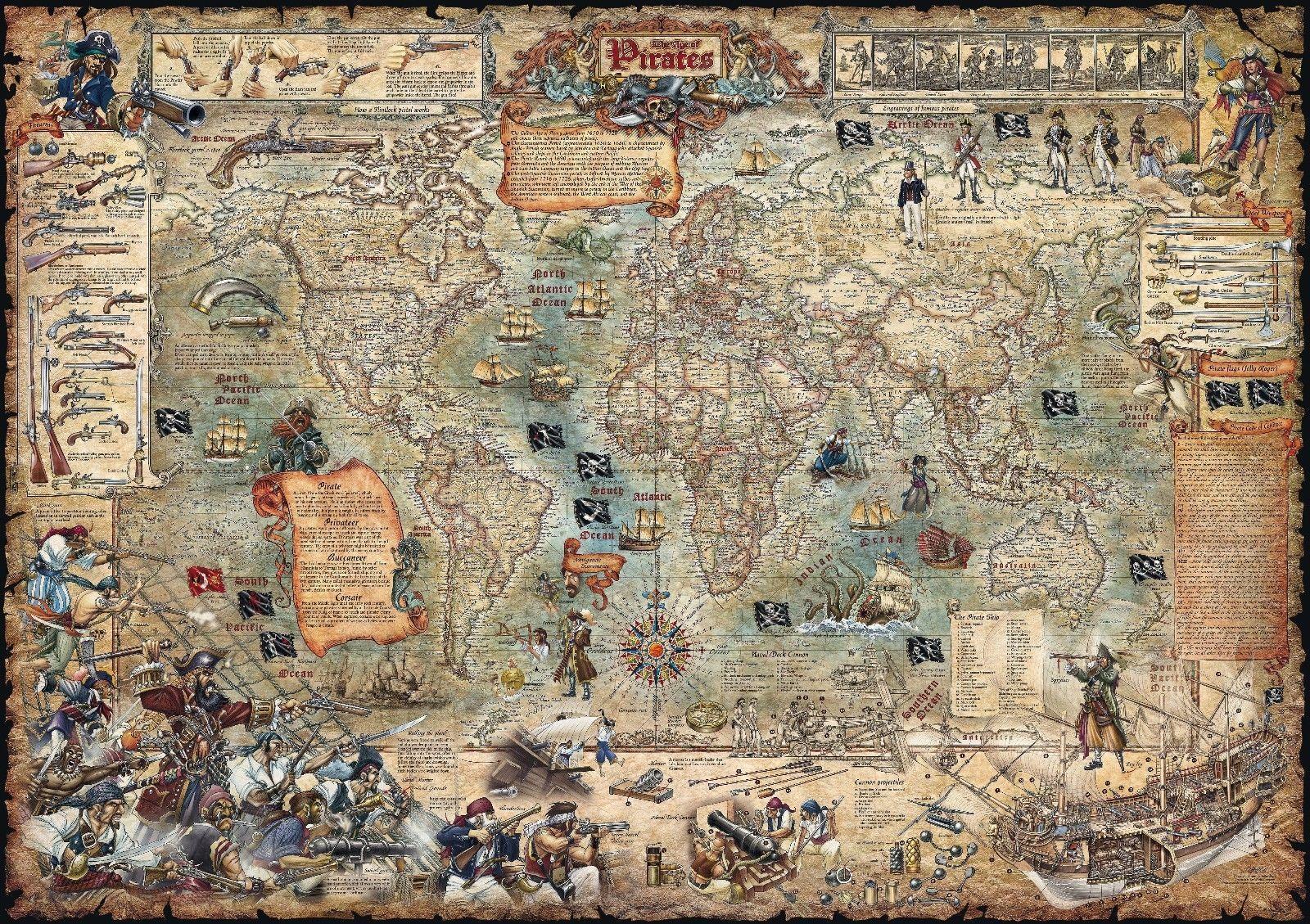 1600x1129 Age of Pirates Historical Map Poster Detailed, Beautifully Illustrated, Arrrrrr!. Pirate maps, Map wall mural, Map wallpaper