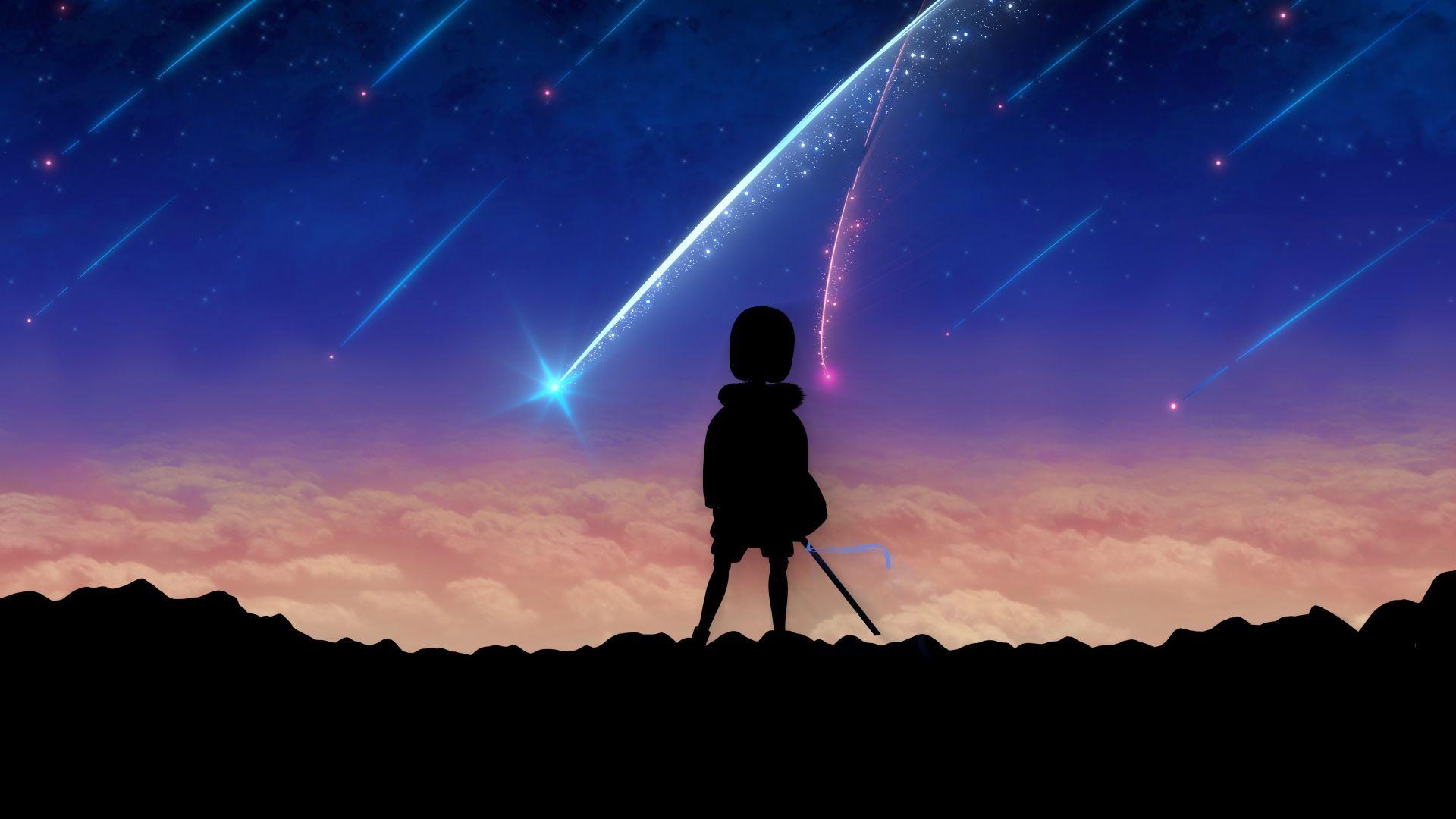 1920x1080 Desktop wallpaper video game, sans, undertale, silhouette, star falls, HD image, picture, background, 8d11ad