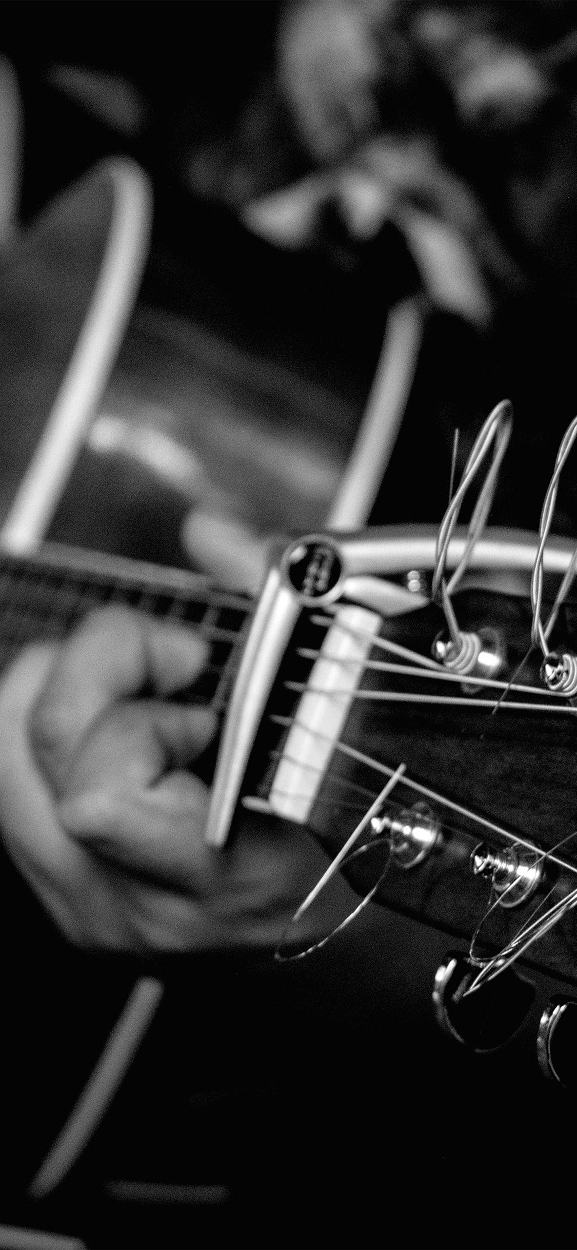 1125x2436 Guitar Music Art Bw Dark Yamaha Wallpaper
