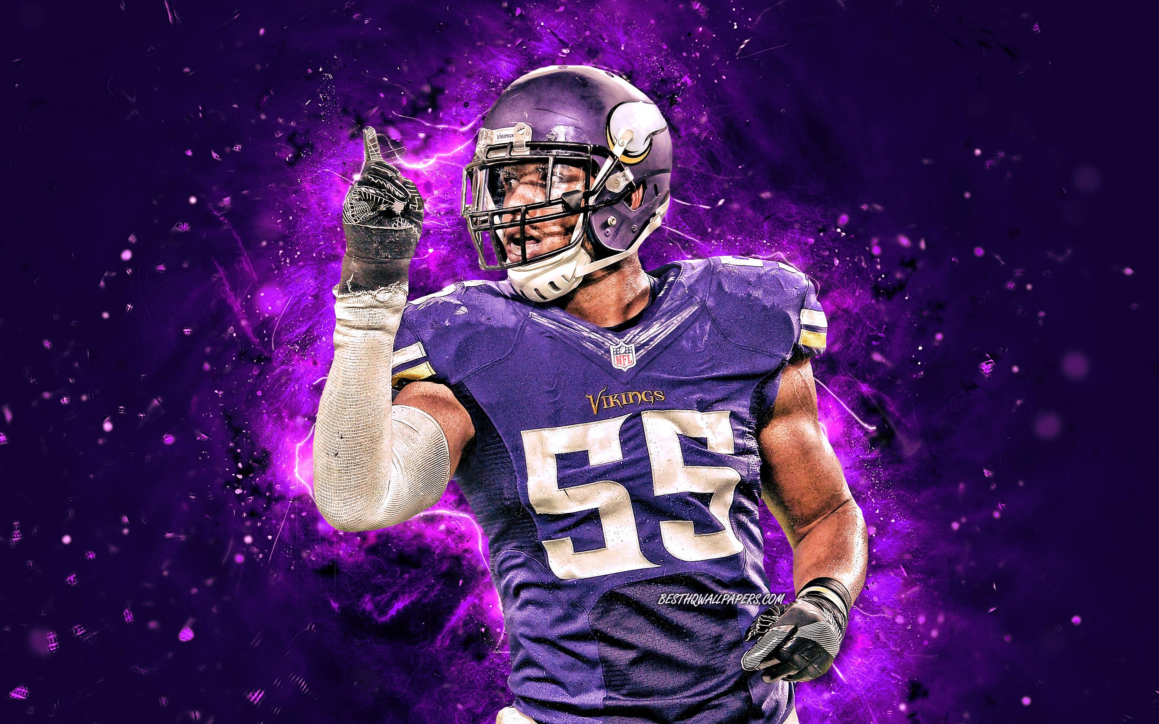 3840x2400 Download wallpaper Anthony Barr, 4k, linebacker, Minnesota Vikings, american football, NFL, National Football League, neon lights, Anthony Barr Minnesota Vikings, Anthony Barr 4K for desktop with resolution 3840x2400. High Quality HD picture