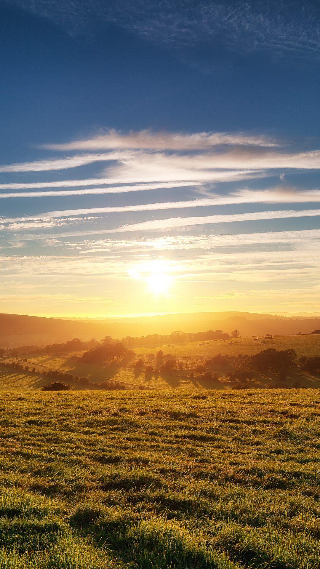 1080x1920 Green Field Sunrise 4K Wallpaper. HD Wallpaper Background
