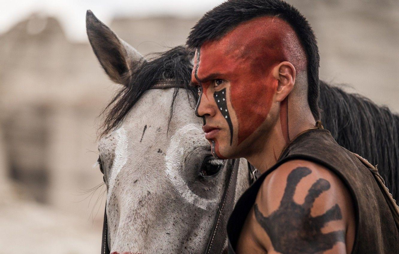 1332x850 Wallpaper wallpaper, man, leather, animal, horse, indian, warrior, mane, war paint, riding, saddle, equine, native american, The Magnificent Seven, Martin Sensmeier, HD image for desktop, section фильмы