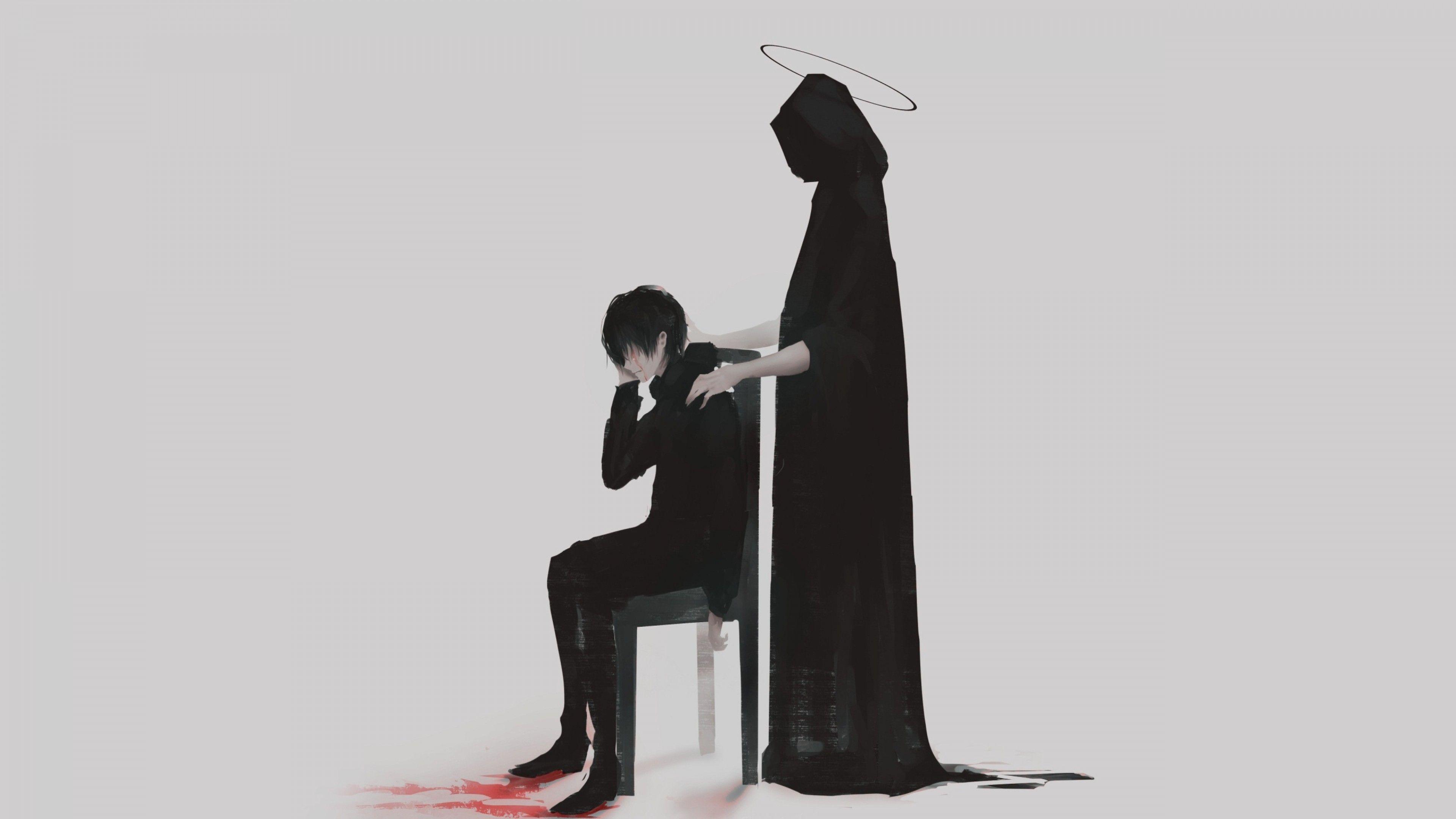3840x2160 Download 3840x2160 Anime Boy, The Reaper, Sad Wallpaper for UHD TV