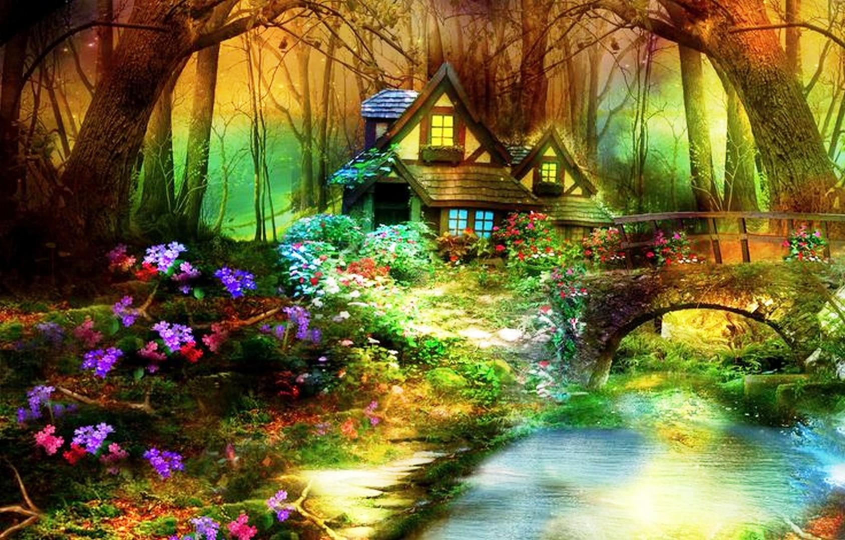 1688x1080 Fantasy Landscape Wallpaper Enchanted Forest HD Wallpaper
