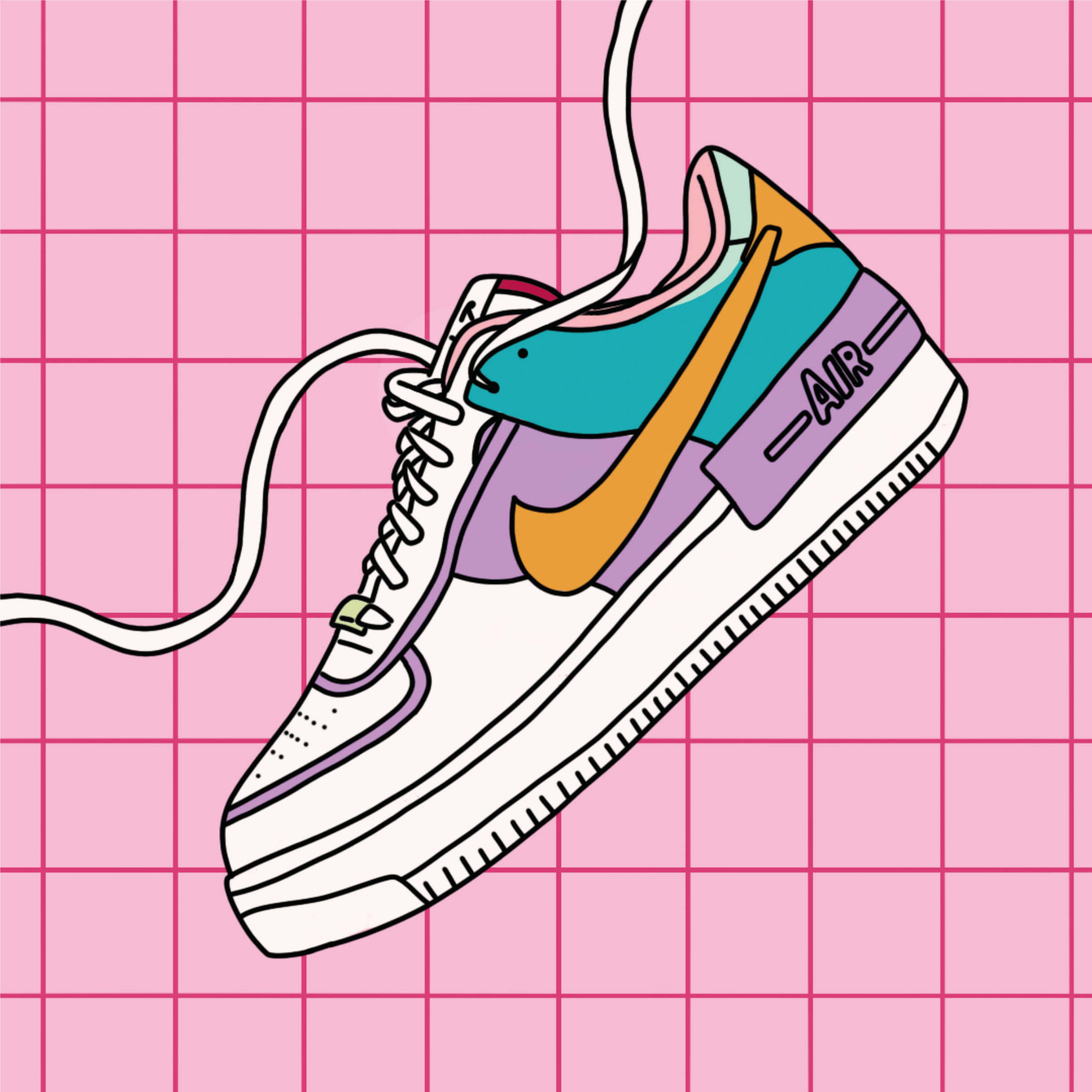 2410x2410 Nike Air 1 Pink Fashion Shoe Illustration. Shoes illustration, Sneaker art, Sneakers drawing