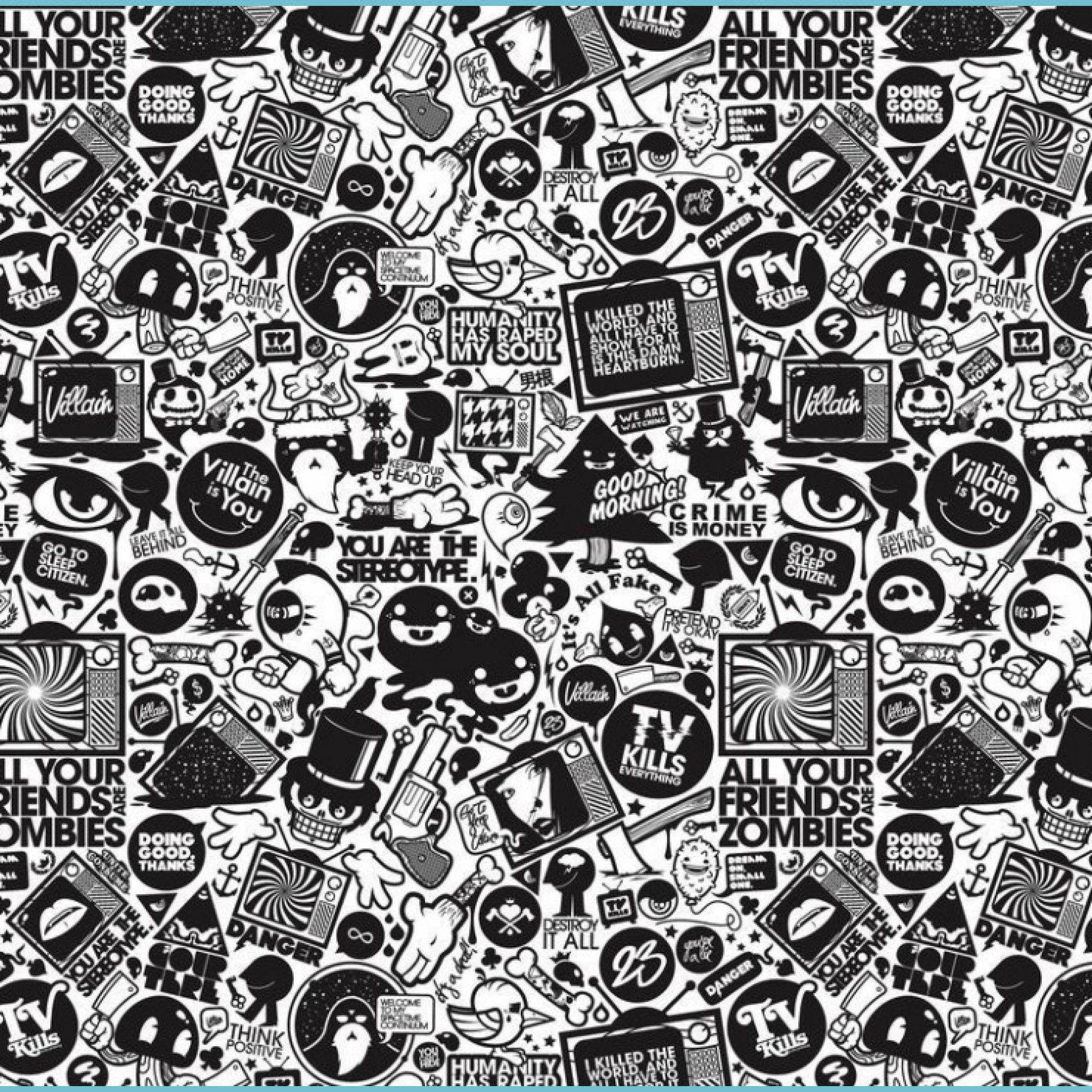 2048x2048 Black And White Doodle Wallpaper Free Black And White