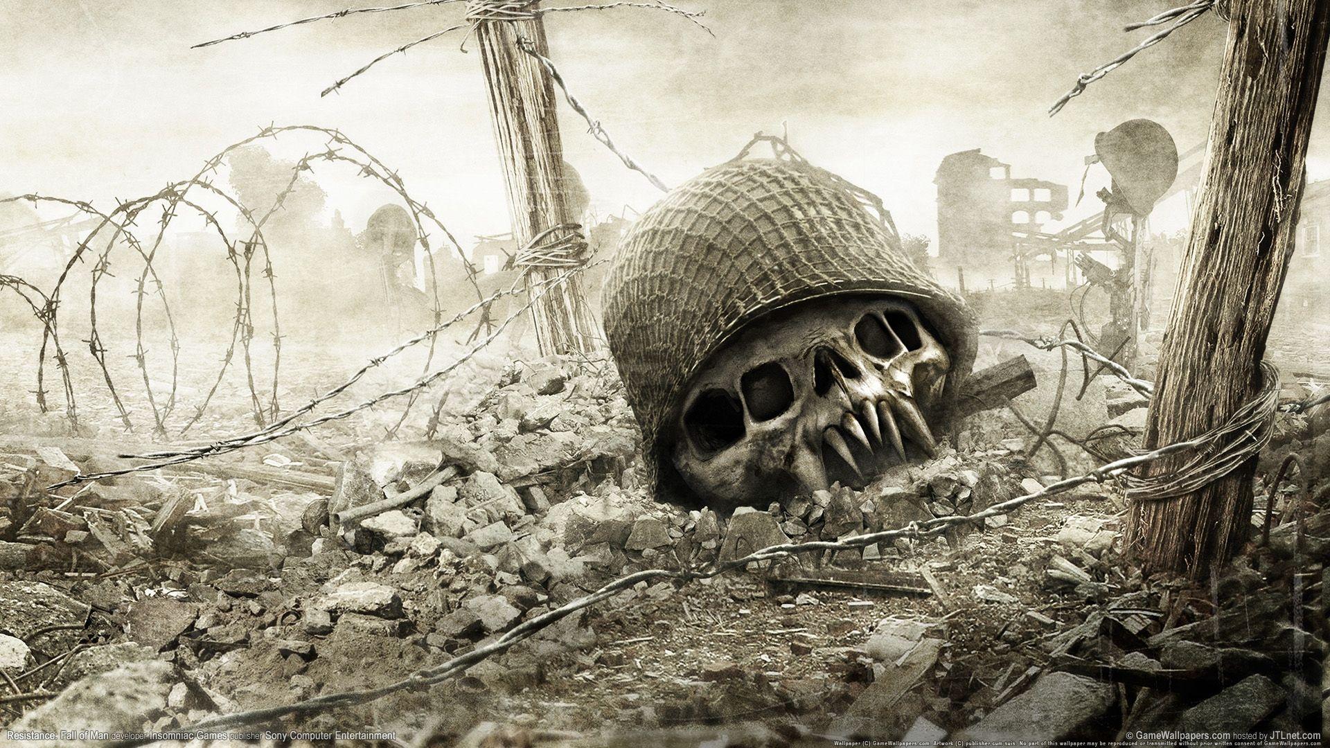 1920x1080 Wallpaper resistance, skull, helmet, mutation