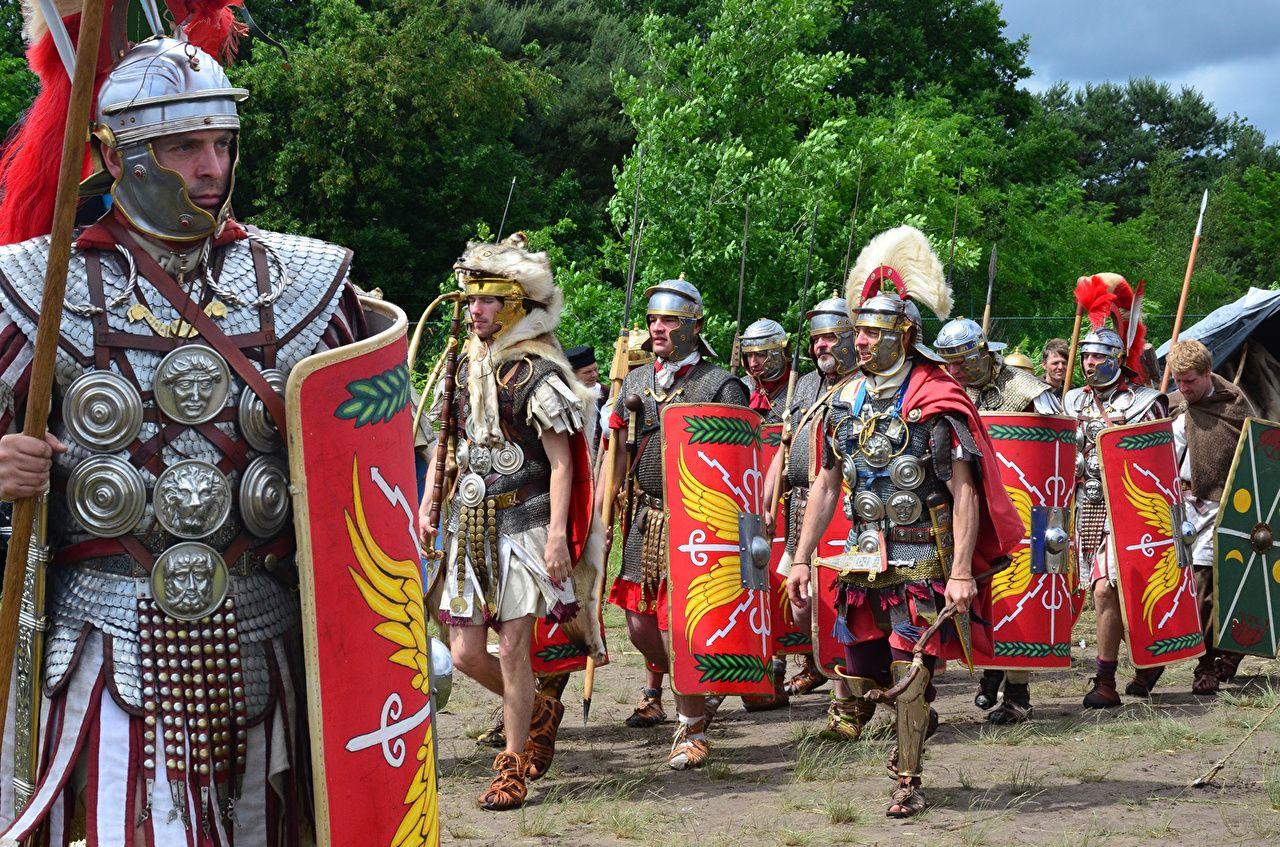 1280x847 Picture Armor Shield Men Helmet Roman legionaries People