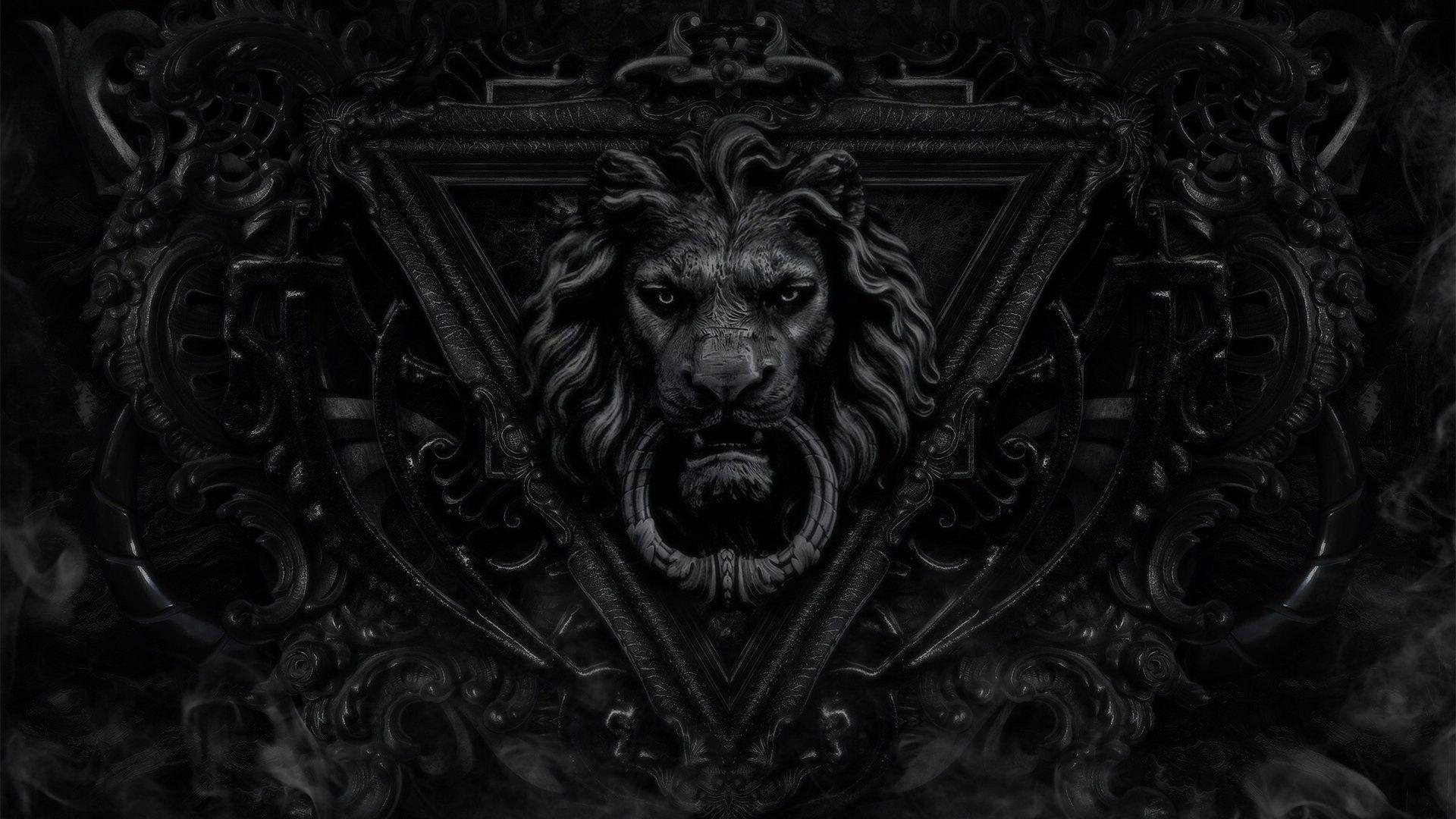 1920x1080 digital Art, Dark, Decorations, Monochrome, Gothic, Lion, Door