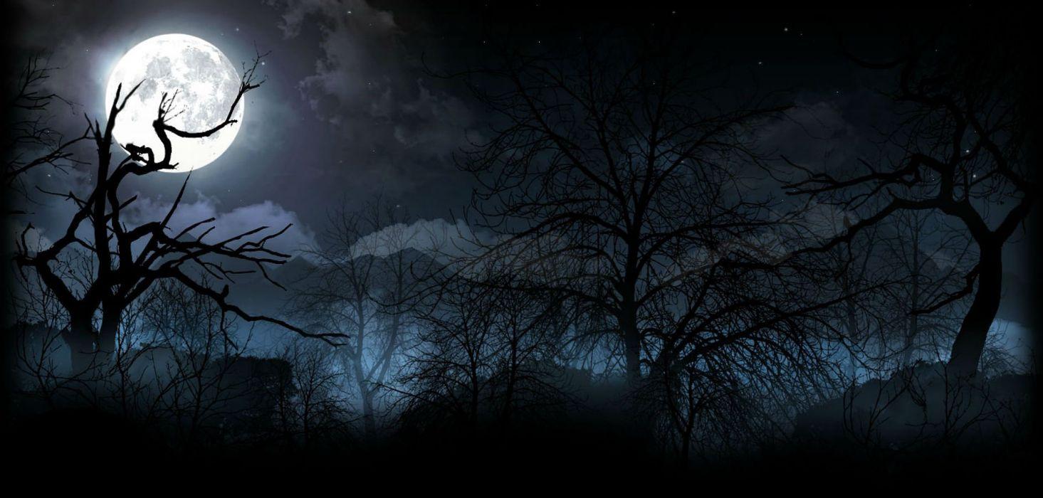 1465x700 Creepy Dark Moon Wallpaper