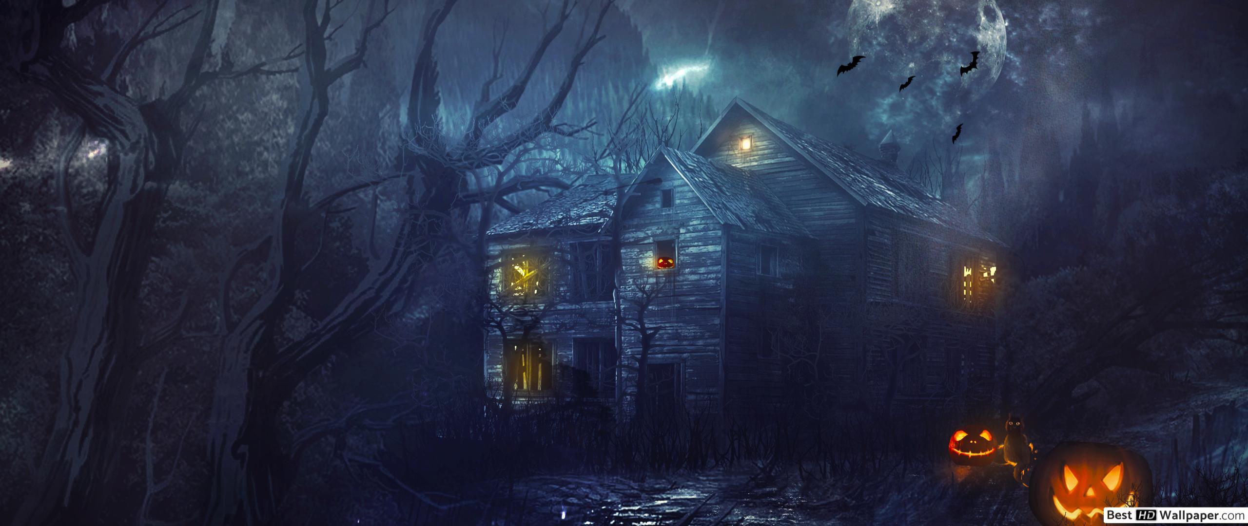 2560x1080 Halloween Haunted House HD wallpaper download
