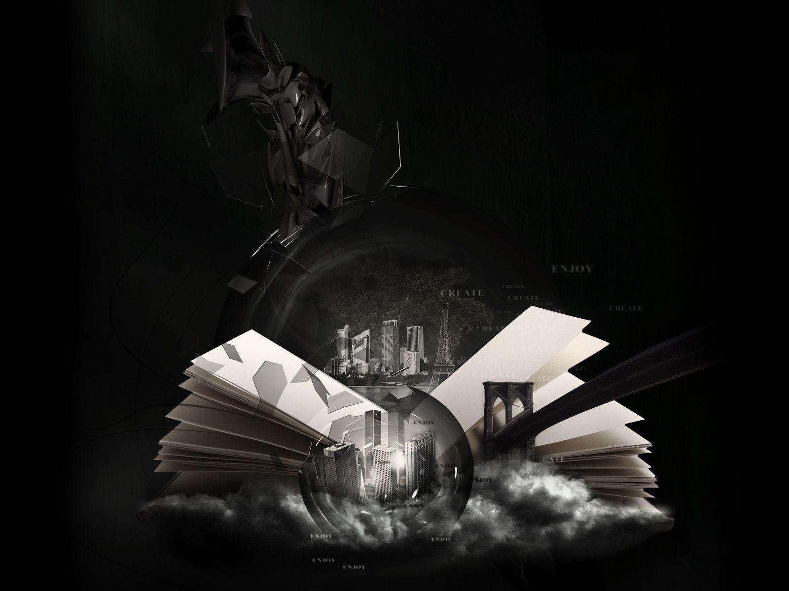 1600x1200 The World In A Book, Bridge, City, Digital Art Desktop PC And Mac Wallpaper