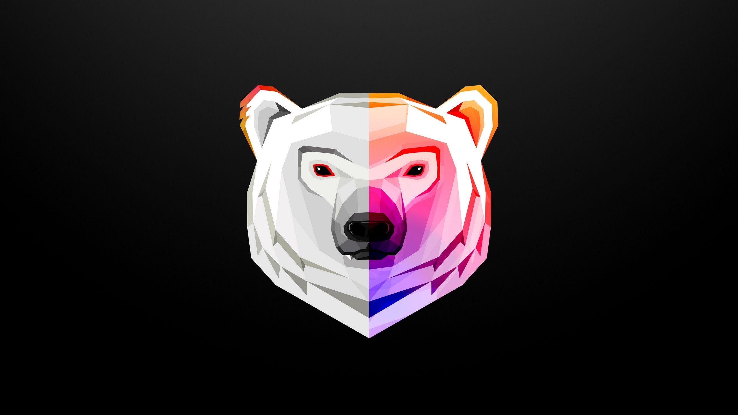 2560x1440 Wallpaper Bear, Head, Polygon, Geometric, Minimalism Bear Wallpaper HD