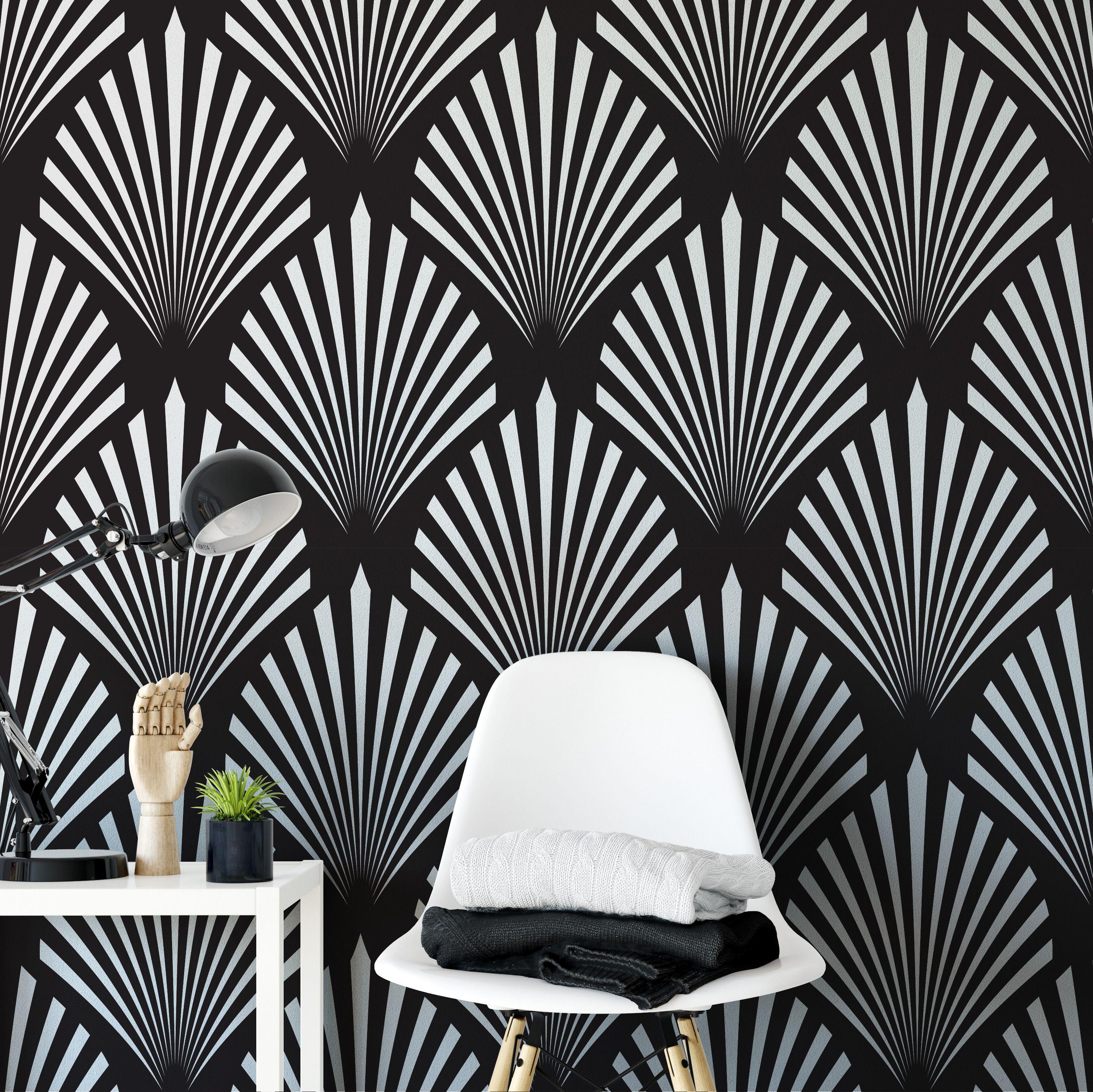 2998x2997 Art Deco Black Floral Pattern Wallpaper