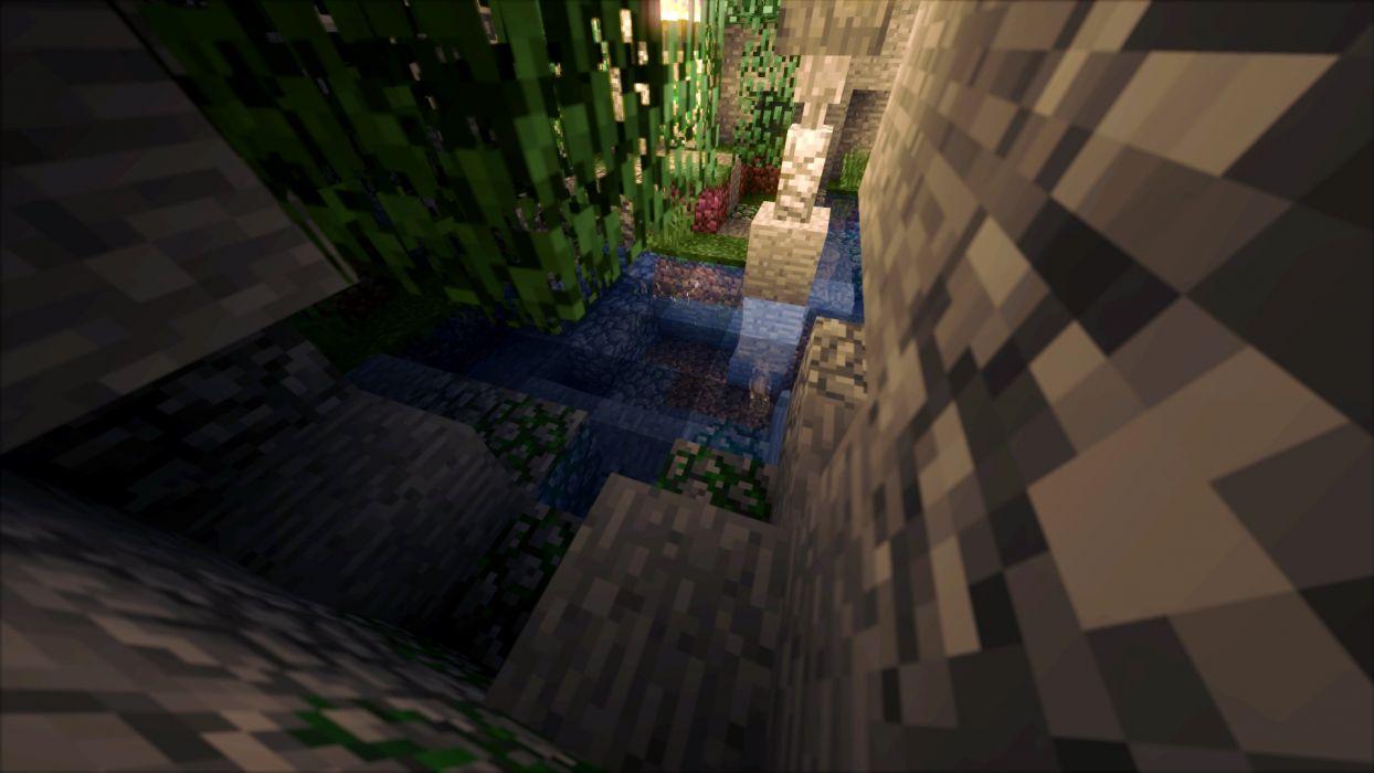 1244x700 Minecraft cave shaders shadow glowing water wallpaperx1080