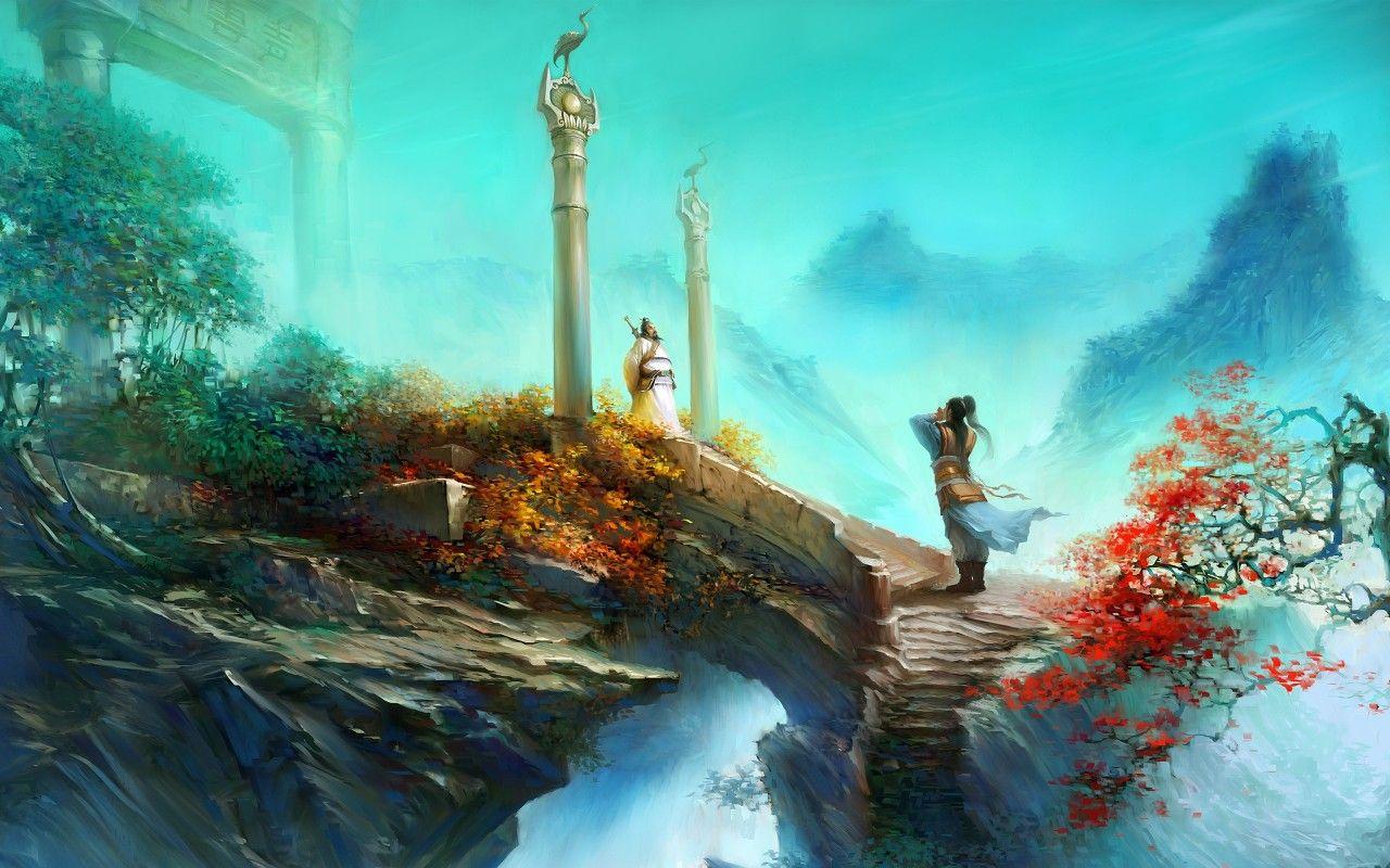 1280x800 Mountain Temple Jade Dynasty Wallpaper