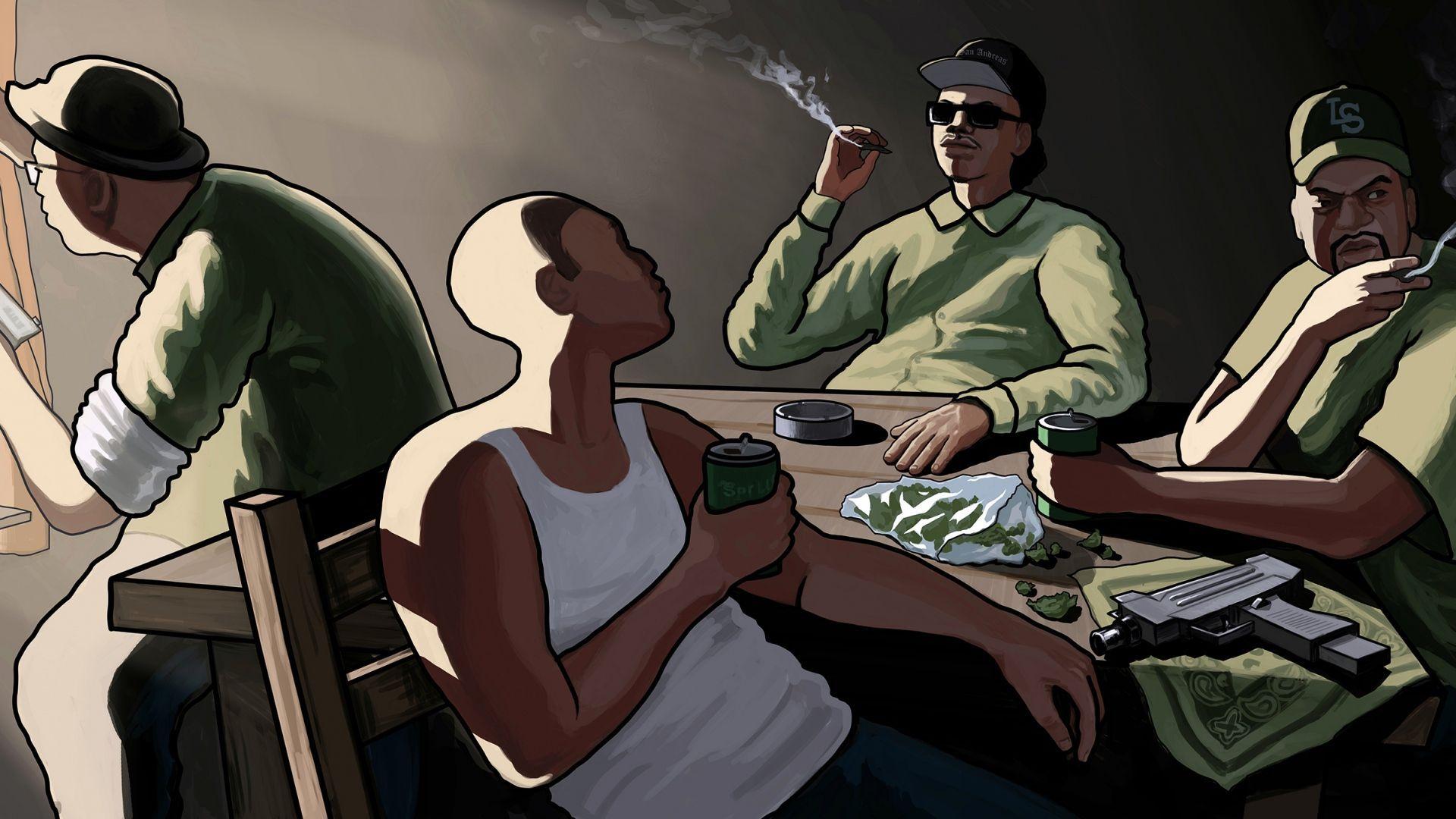 1920x1080 Download Wallpaper 1920x1080 grand theft auto, san andreas, gta, rockstar games, carl johnson, johnson suites, rider,. San andreas gta, San andreas, Carl johnson