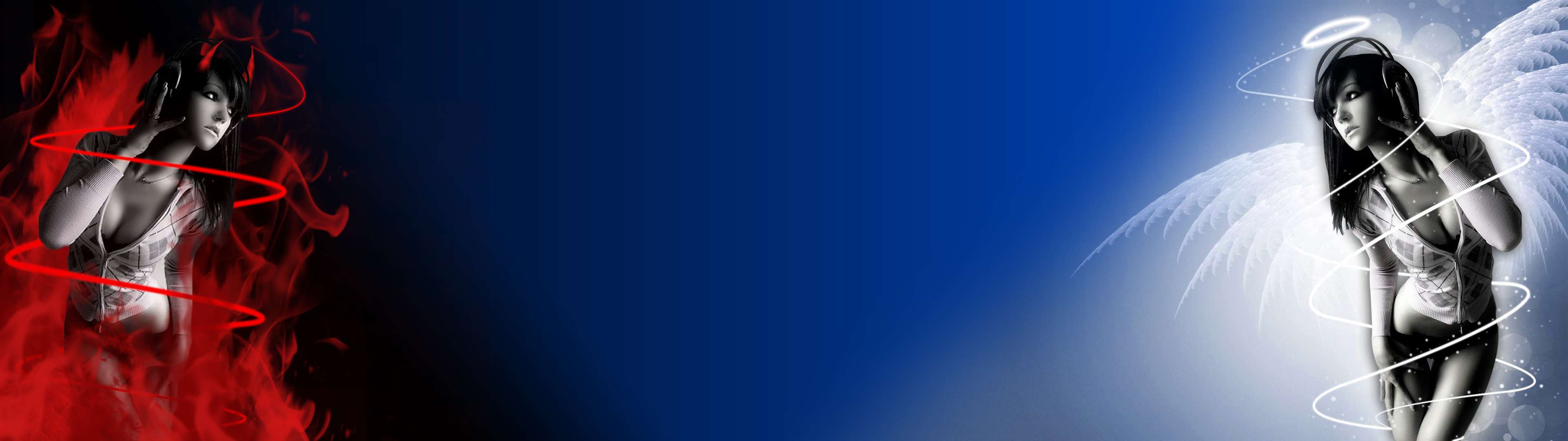 3840x1080 Red And Blue Dual Monitor Wallpaper