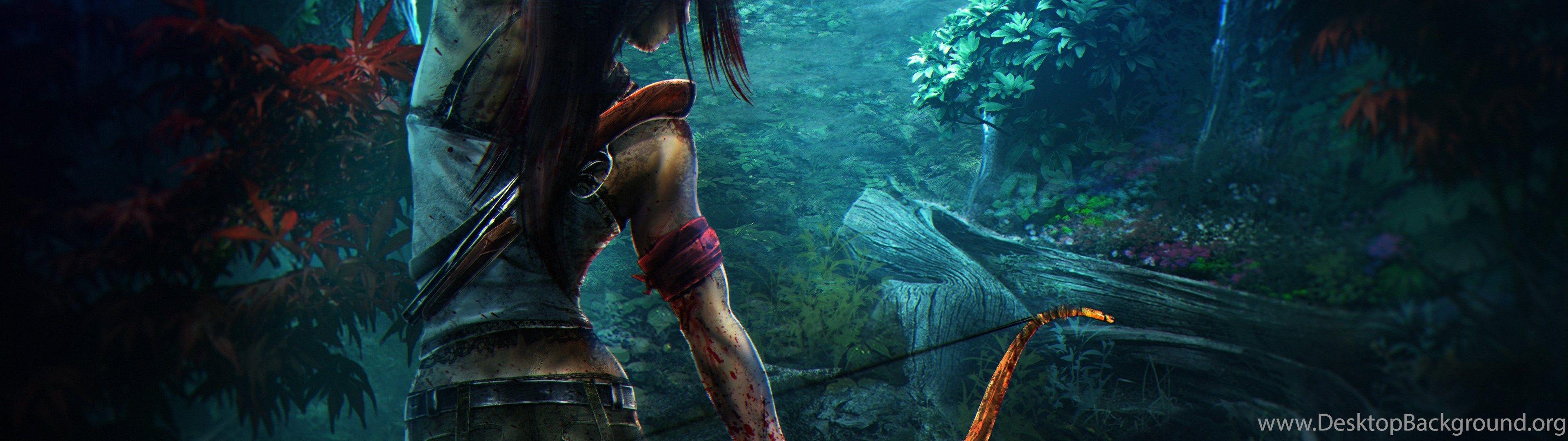 3840x1080 Wallpaper: Tomb Raider, Fantasy Girl, Video Game, Arrow, Forest. Desktop Background