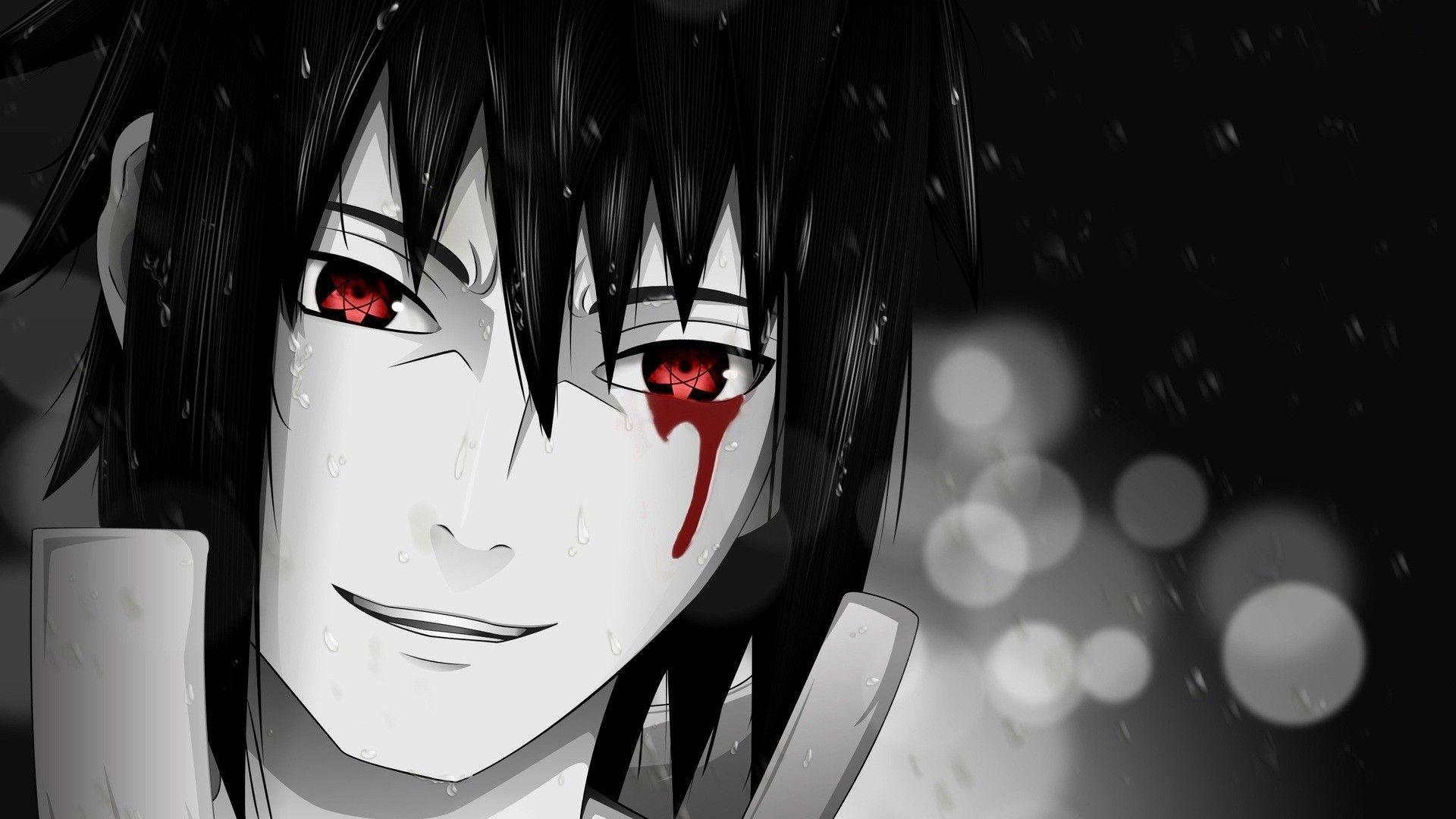 1920x1080 #Bleeding Eyes, #Eternal Mangekyou Sharingan, #red eyes, #anime, #selective coloring, #Sharingan, #bokeh, #rain, #anime boys, #blood, #Naruto Shippuuden, wallpaper. Mocah HD Wallpaper