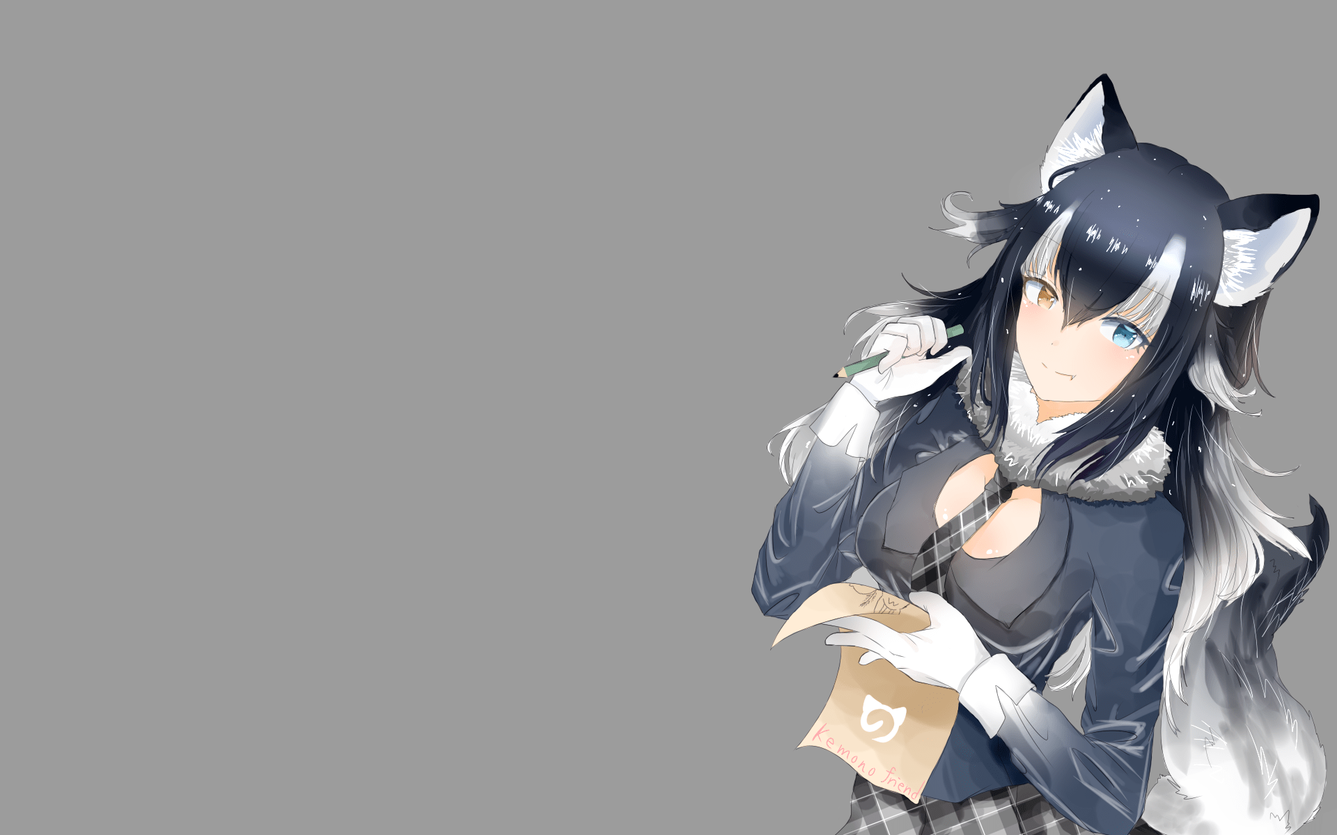 1920x1200 Anime Anime Girls Simple Background Kemono Friends Gray Background Heterochromia Wallpaper:1920x1200