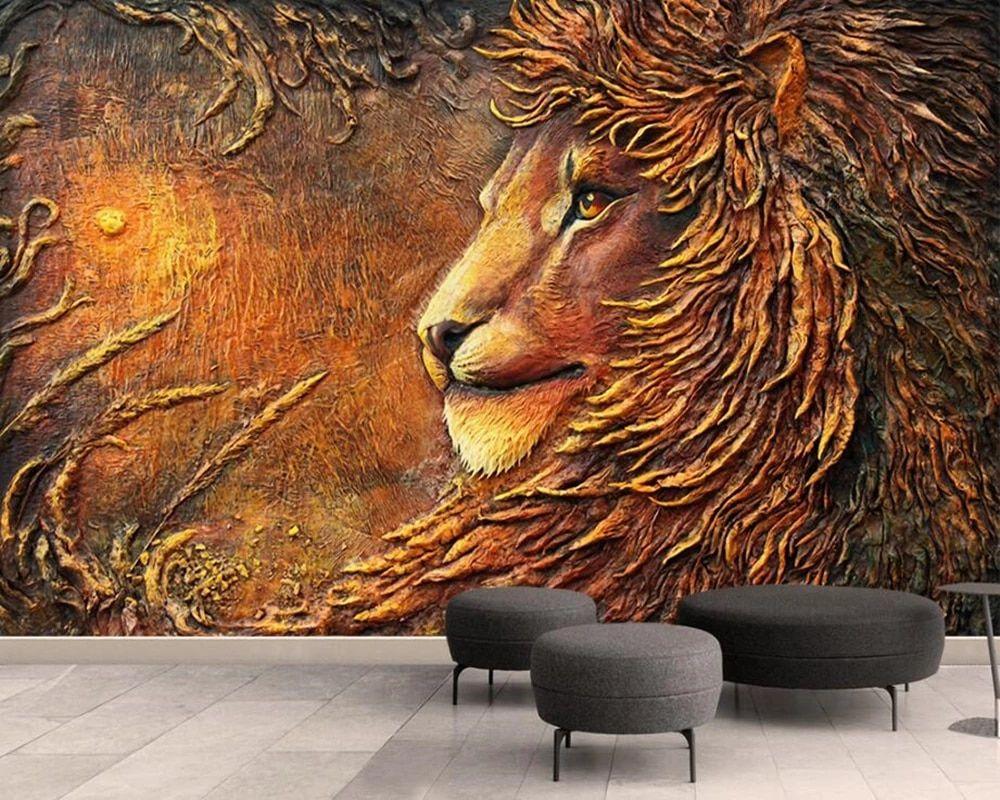 1000x800 Vintage Wallpaper, Embossed Golden Lion Wallpaper Frescoes for living room bedroom sofa TV backdrop wall wallpaepr. vintage wallpaper. wallpaper frescolion wallpaper