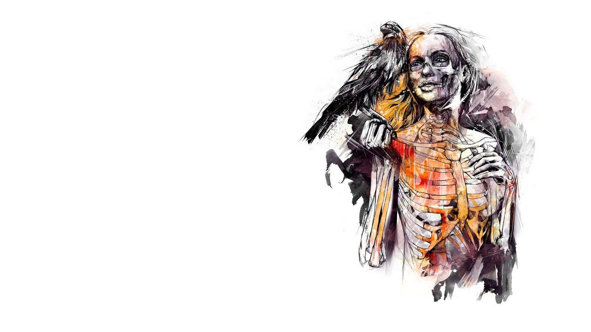 1920x1080 #artwork, #skeleton, #abstract, #concept art, #death, #fantasy art, #birds, wallpaper