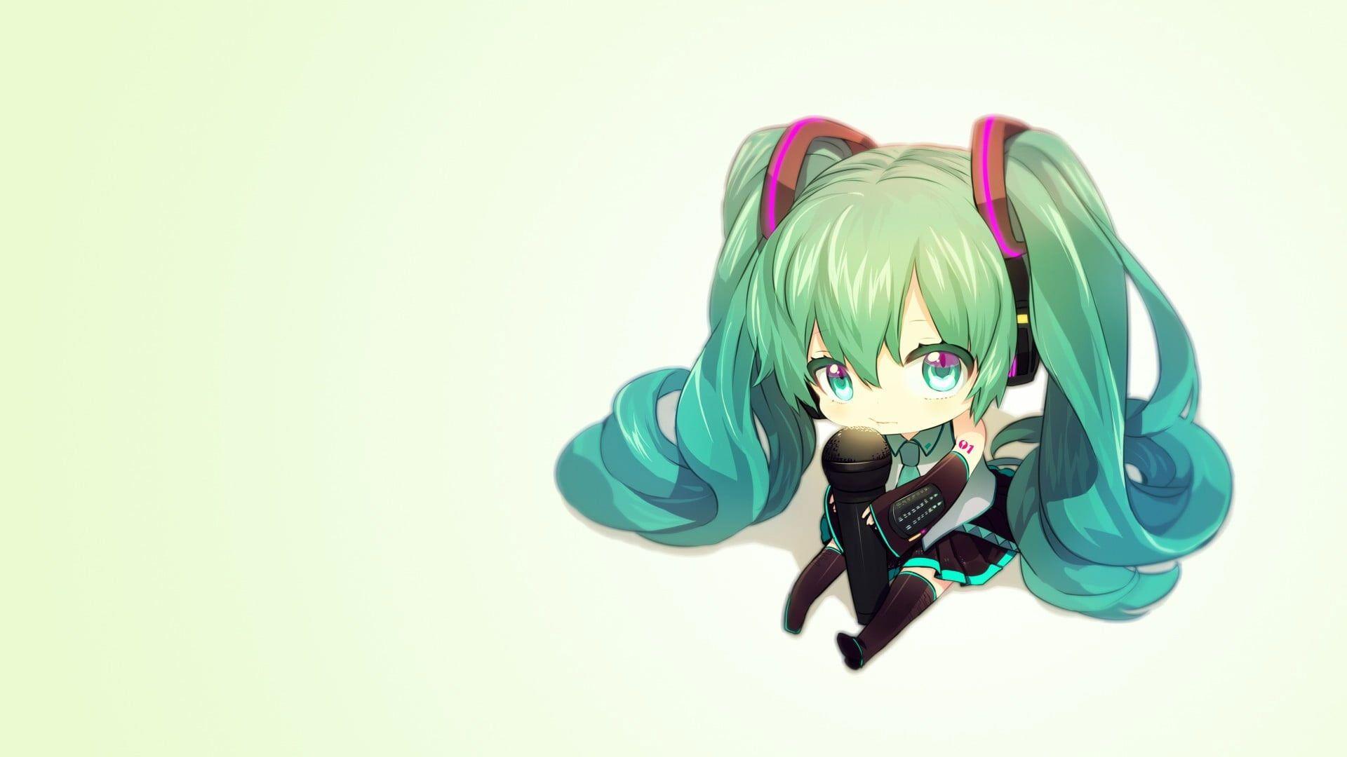 1920x1080 Hatsune Miku wallpaper, chibi, Vocaloid, anime girls, studio shot, copy space • Wallpaper For You HD Wallpaper For Desktop & Mobile