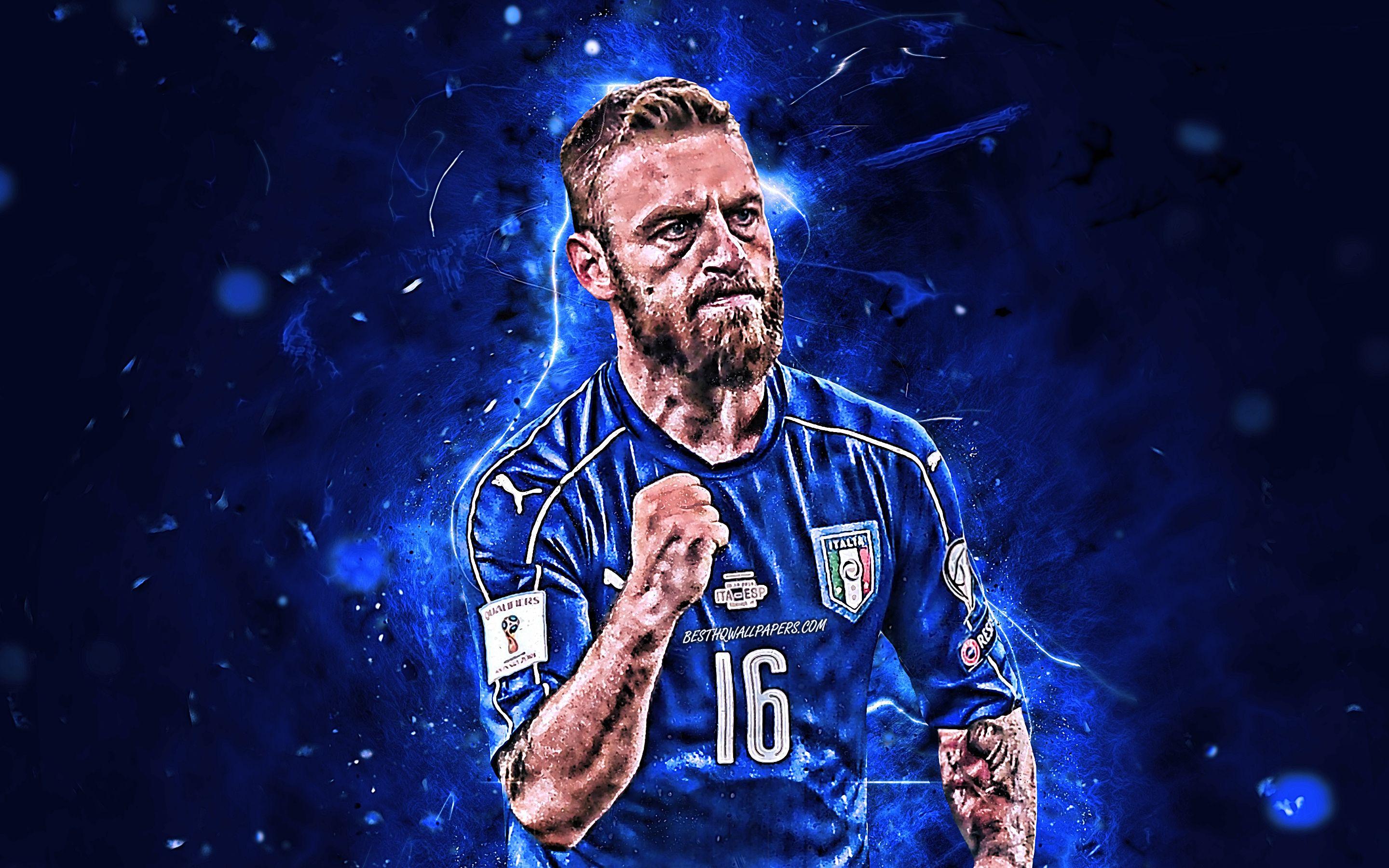 2880x1800 Download Wallpaper Daniele De Rossi, Close Up, Italy National Team, Fan Art, De Rossi, Soccer, Footballers, Midfielder, Neon Lights, Italian Football Team For Desktop With Resolution 2880x1800. High Quality HD Picture Wallpaper