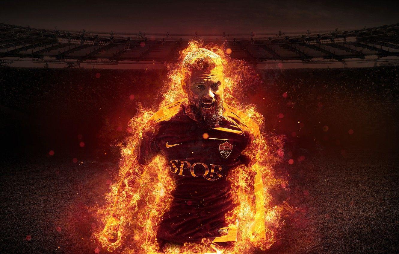1332x850 Wallpaper wallpaper, sport, fire, stadium, football, player, AS Roma, Daniele De Rossi, The Olympic Stadium image for desktop, section спорт
