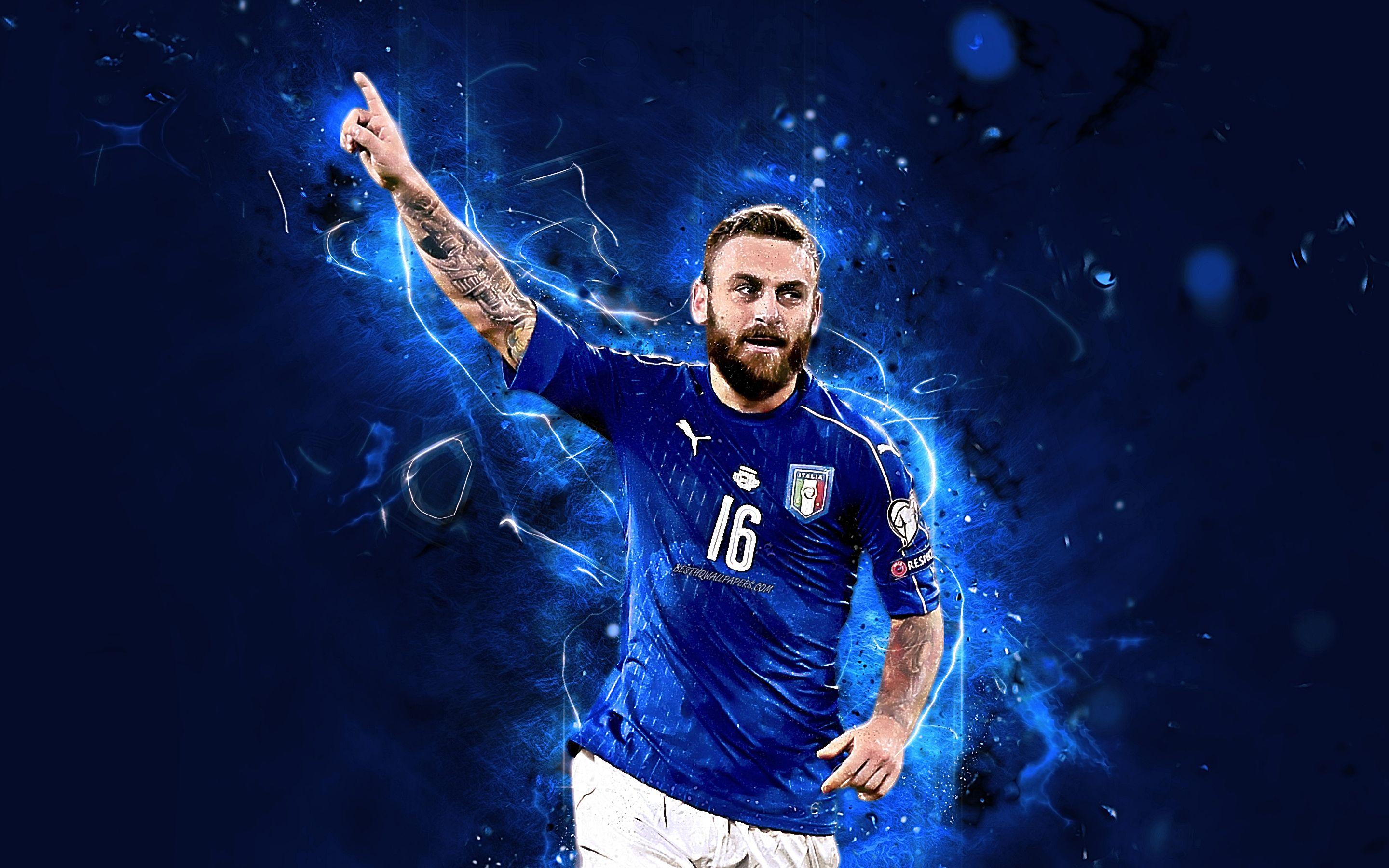 2880x1800 Download wallpaper Daniele De Rossi, goal, midfielder, Italy National Team, fan art, De Rossi, soccer, footballers, neon lights, Italian football team for desktop with resolution 2880x1800. High Quality HD picture wallpaper