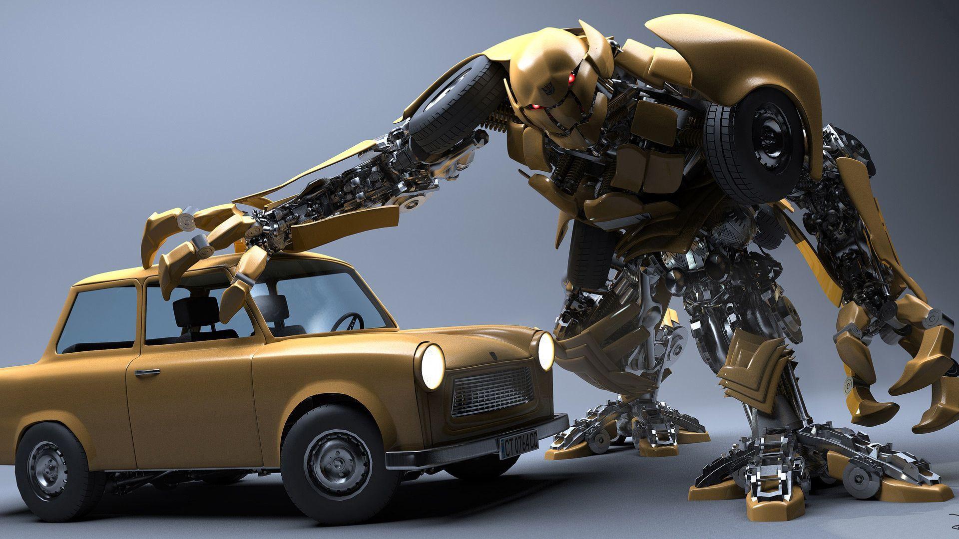 1920x1080 Download wallpaper 1920x1080 robot, car, wreck HD background