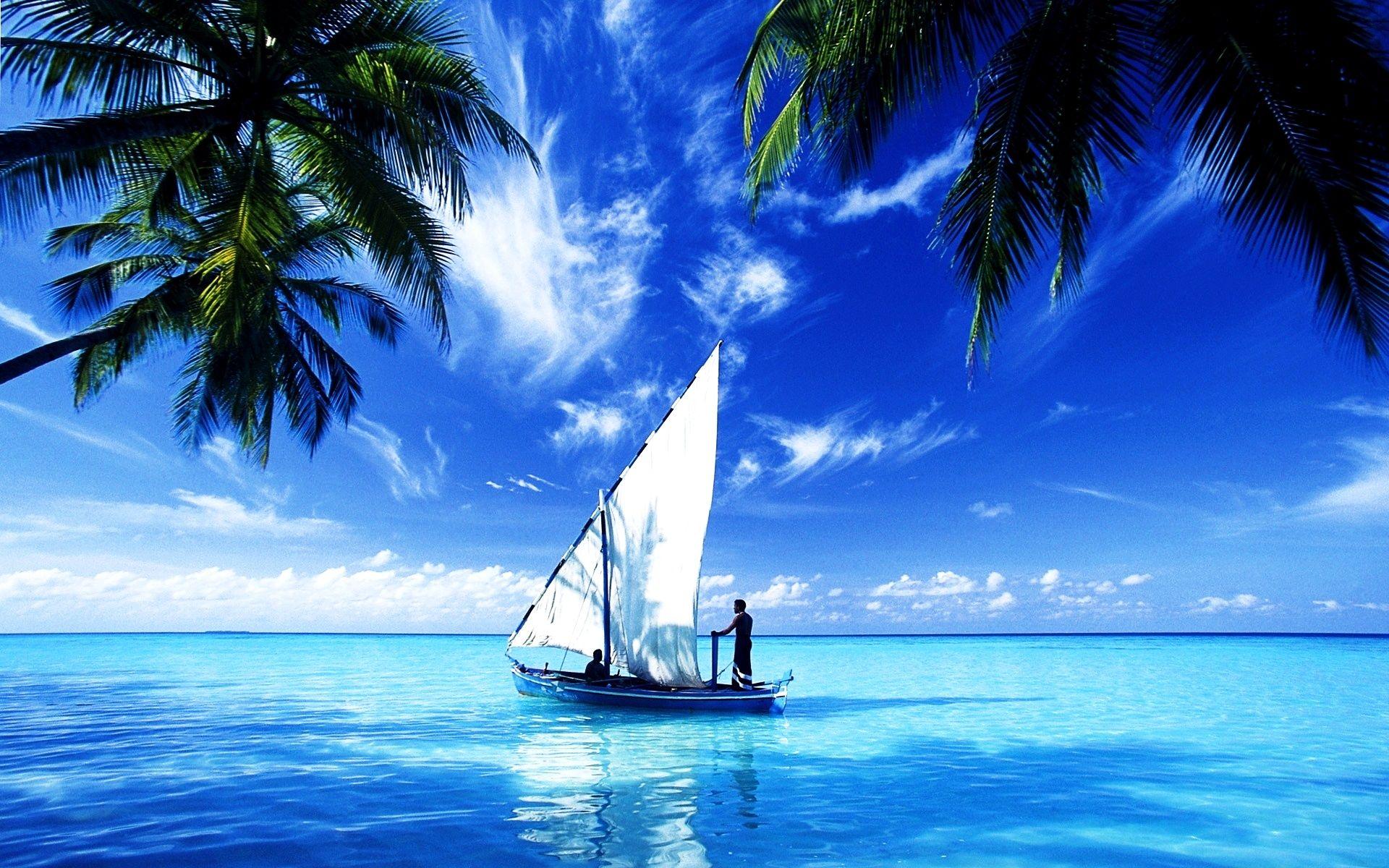 1920x1200 Ocean Scene With A Boat HD Wallpaper