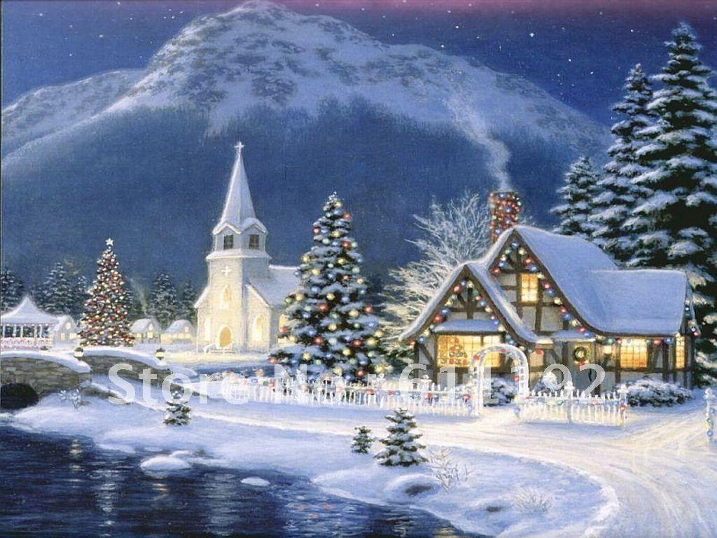 1024x768 thomas kinkade art oil painting painting christmas village. Beautiful christmas scenes, Thomas kinkade christmas, Christmas scenes