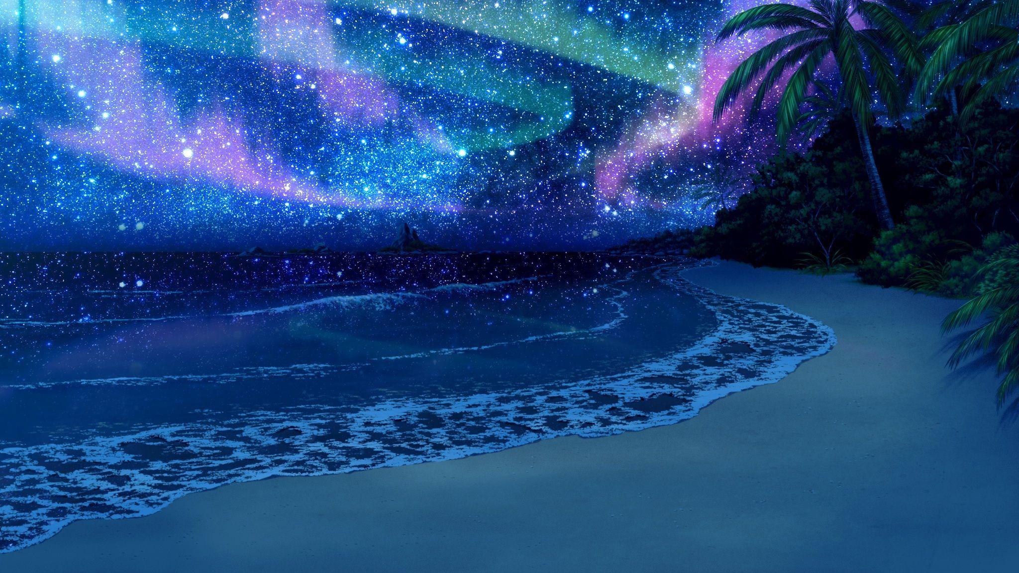 2048x1152 Anime Night Beach Wallpaper