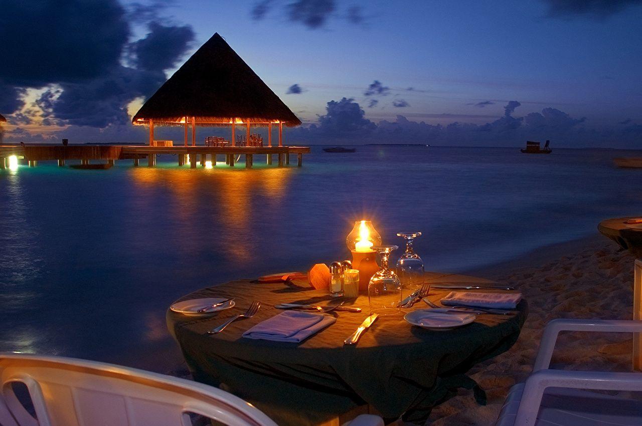 1280x850 Picture romantic dinner view beaches Sea Table Night