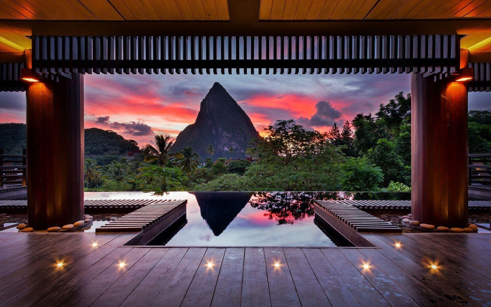 1680x1050 Evening Caribbean tropical summer mountain