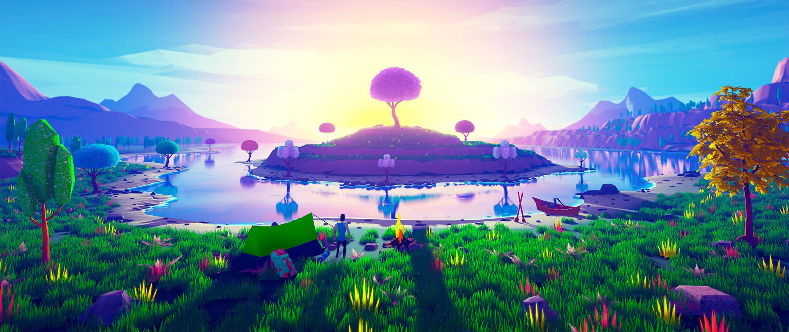 2560x1080 3D Island in Sunset 2560x1080 Resolution Wallpaper, HD Artist 4K Wallpaper, Image, Photo and Background