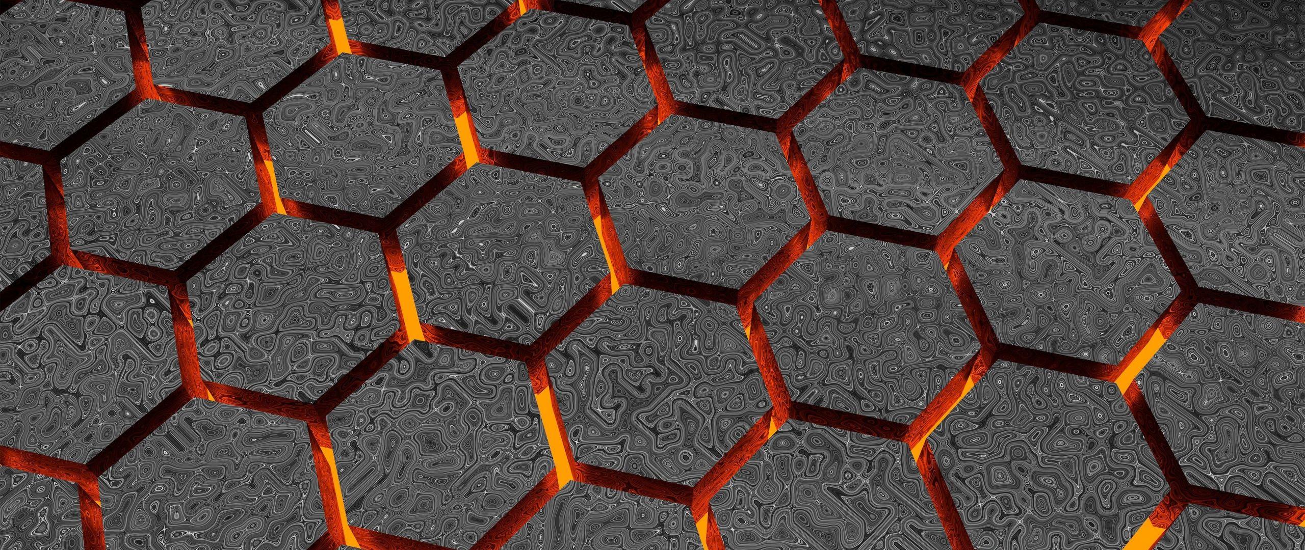 2560x1080 Download 2560x1080 wallpaper pattern, abstract, glows, 3D, hexagons, dual wide, widescreen, 2560x1080 HD image, background, 2143