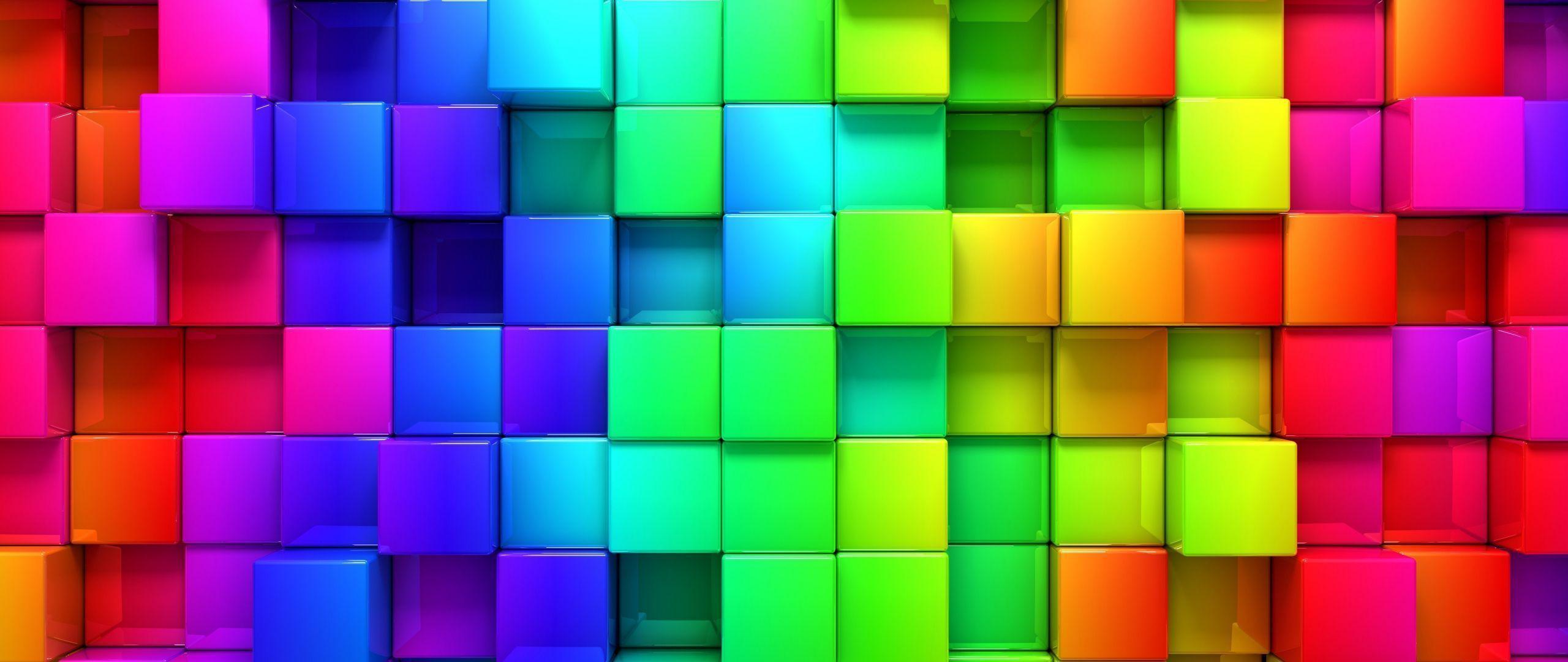 2560x1080 Download Wallpaper 2560x1080 Blocks, Rainbow, 3D graphics