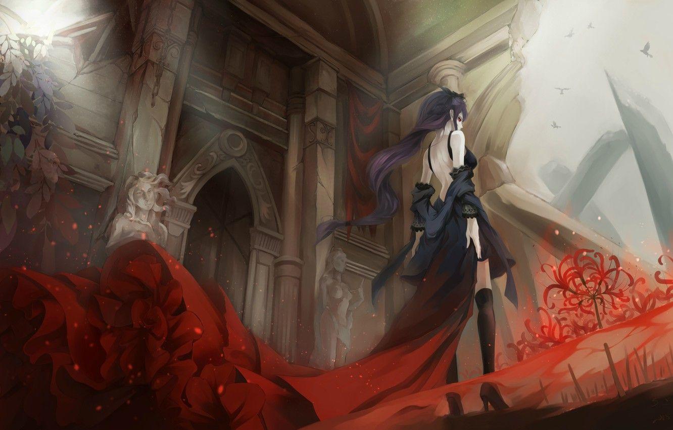 1332x850 Wallpaper the ruins, crows, red eyes, Tokyo Ghoul, Kamishiro Rize, Tokyo Monster, a bloody mist, he lost his parents, image for desktop, section прочее