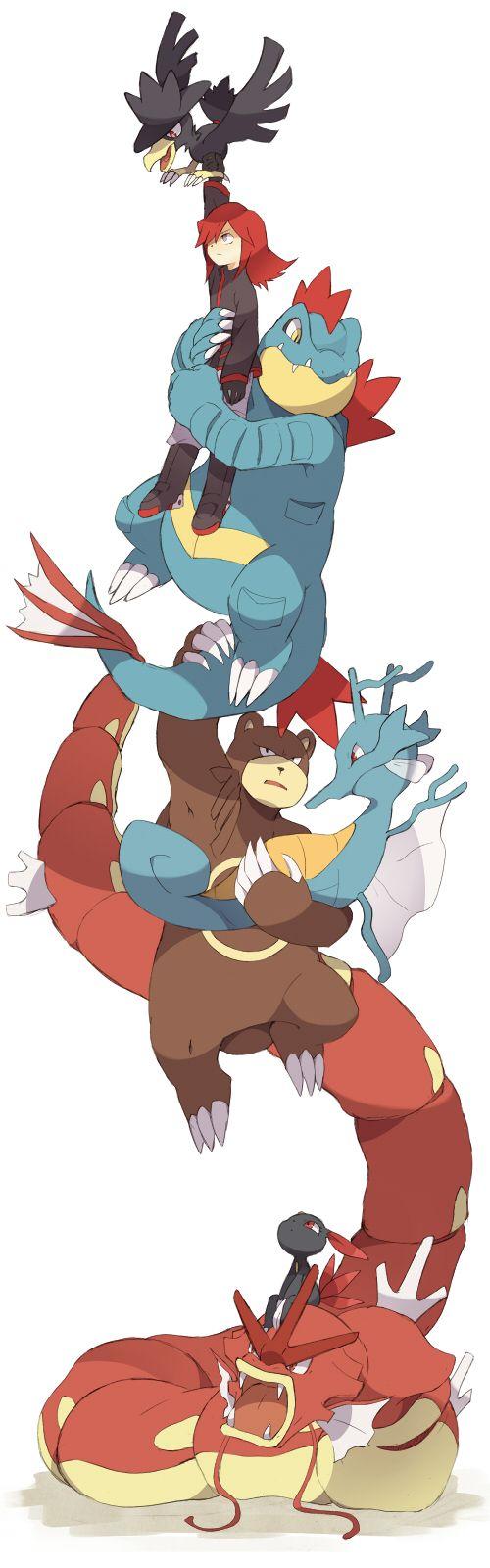 500x1600 silver, gyarados, sneasel, feraligatr, murkrow, and 2 more (pokemon and 4 more) drawn by otoufu_(oto_hu)