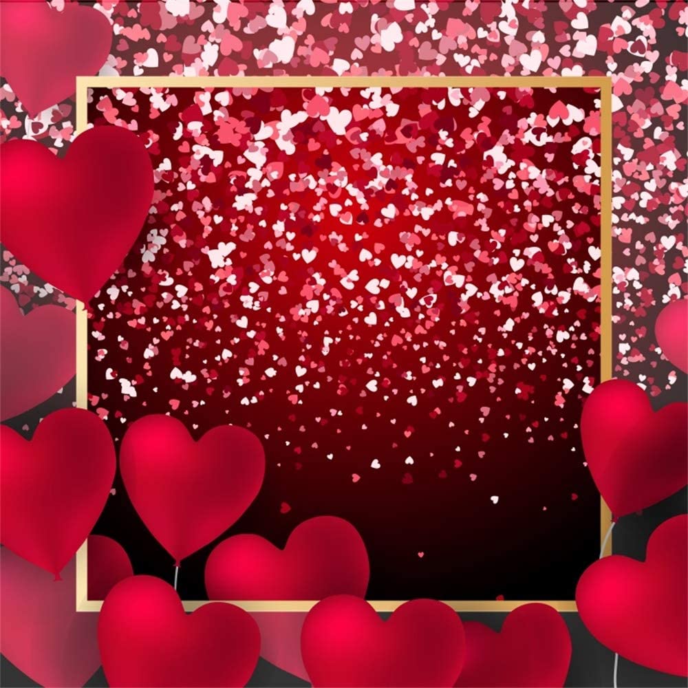 1000x1000 Amazon.com : Laeacco Valentine's Day Backdrop 8x8ft Vinyl Red Love Heart Balloons Edge Small Love Heart Fragments Golden Frame Background Lovers Girl Adult Portrait Shoot Wedding Anniversary Wallpaper : Camera & Photo