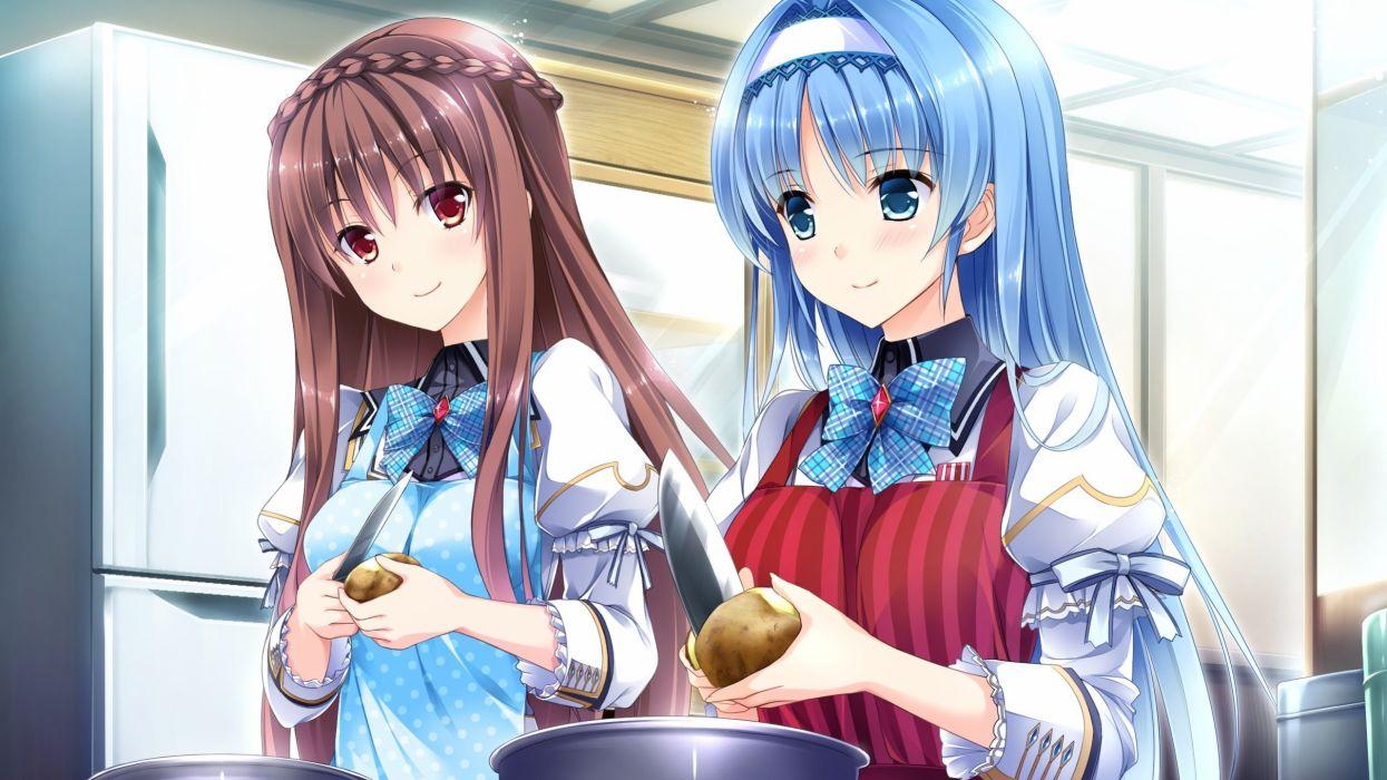1245x700 Anime Guy mắt xanh seifuku Đỏ mặt Chậu bếp bím tóc tạp dề màu xanh hình nền nâu băng đô nơ đồng phục học sinh hình nền anime.  2560x1440.  1004597