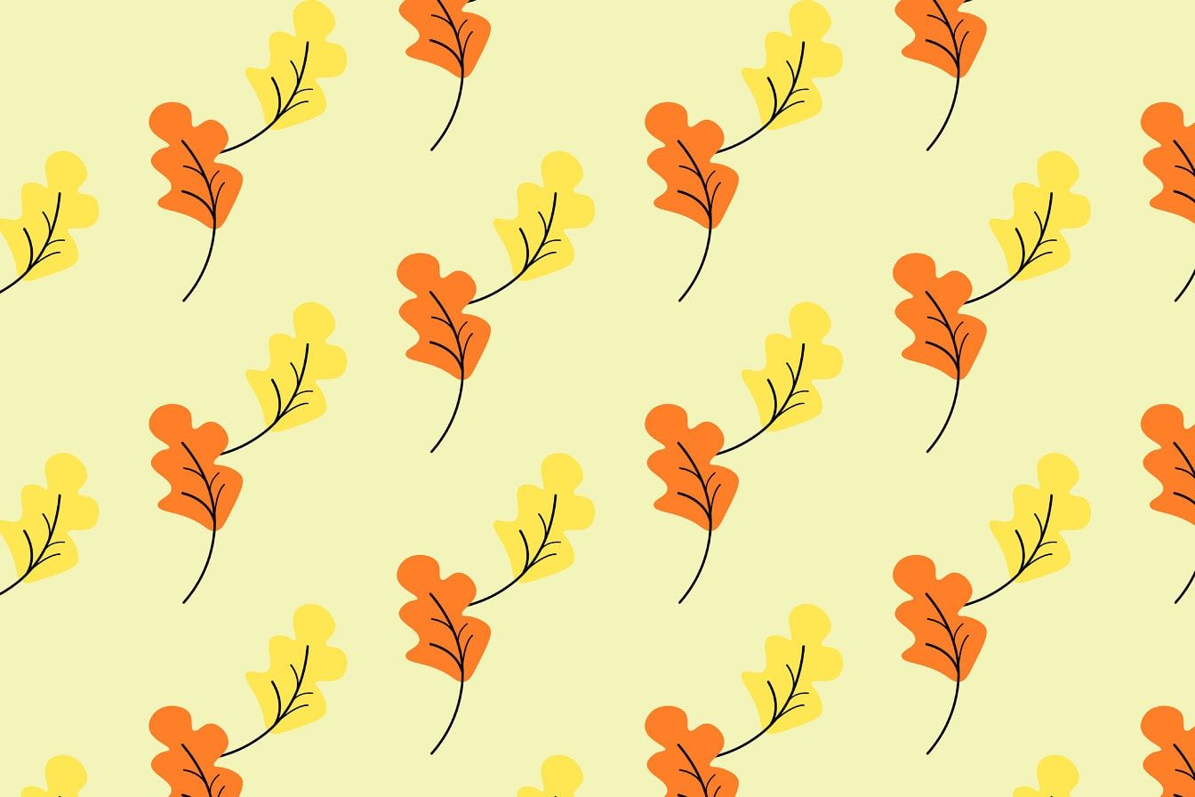 1344x896 Free picture: A vector graphic, pattern of yellowish and brown leaves on a yellow background