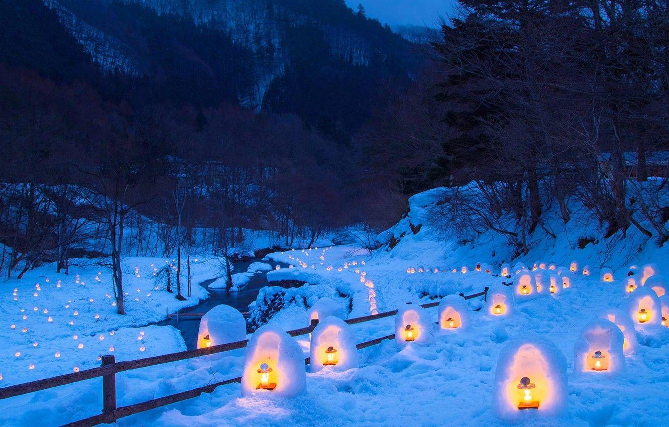 1332x850 Wallpaper Japan, The Kamakura Festival, snow houses image for desktop, section праздники