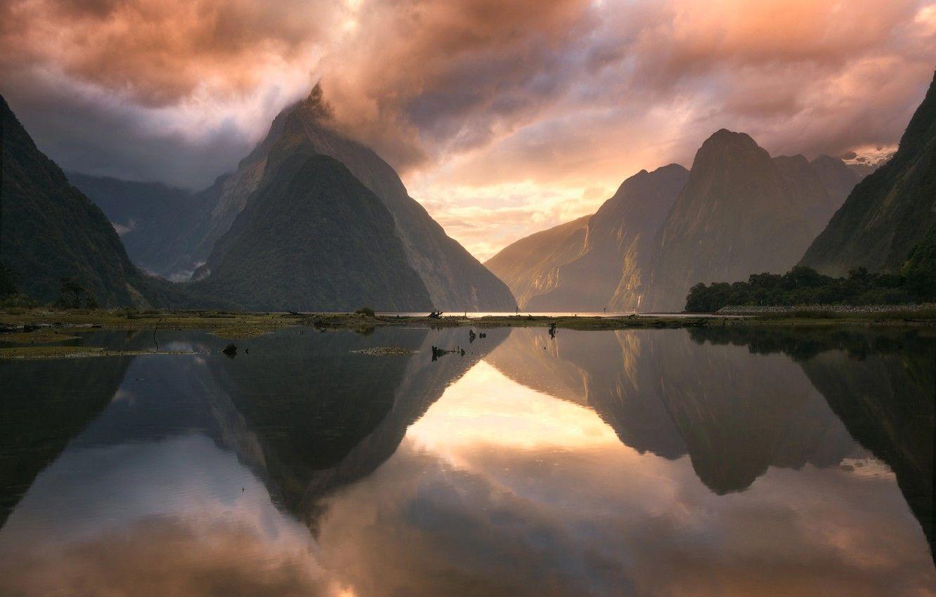 1332x850 Wallpaper mountains, Bay, New Zealand, the fjord, Milford Sound, Milford image for desktop, section пейзажи