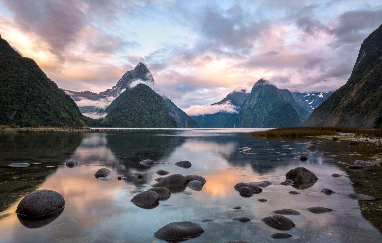 1332x850 Wallpaper mountains, lake, New Zealand, New Zealand, Milford Sound image for desktop, section пейзажи