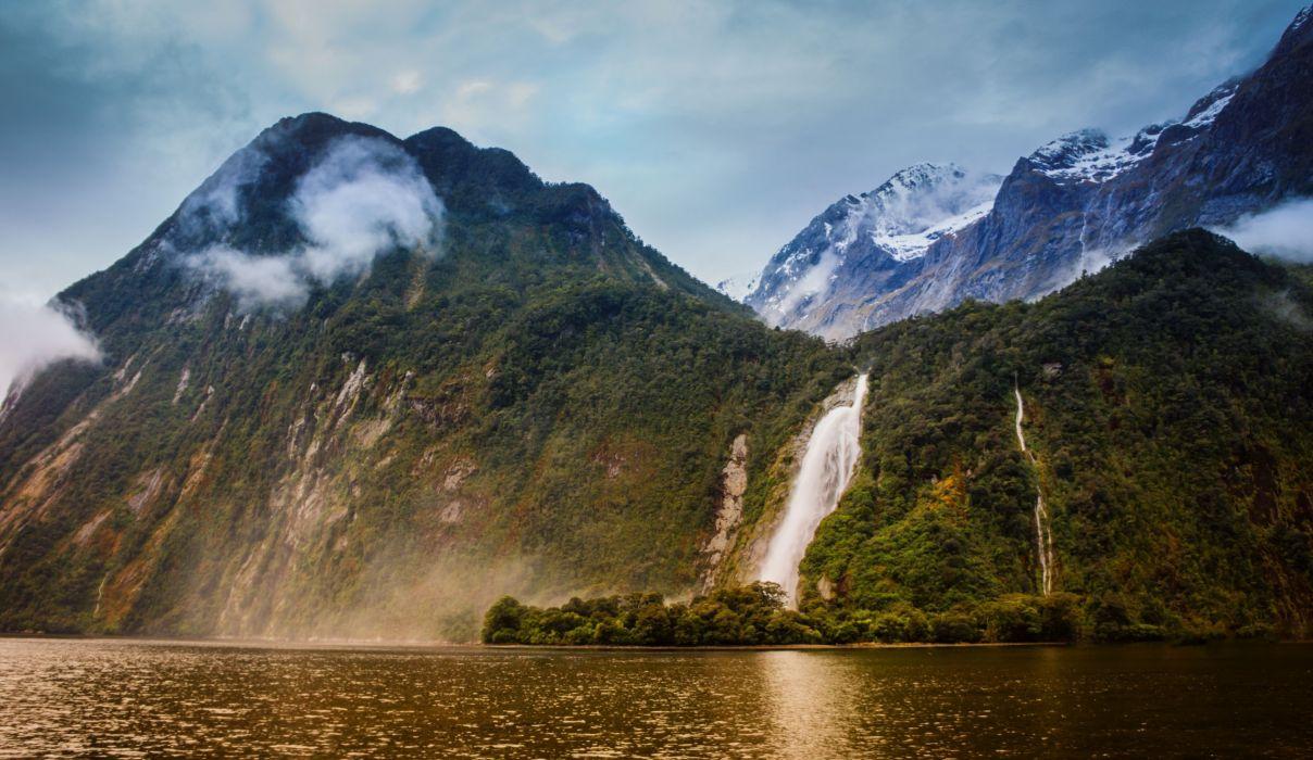 1208x700 New Zealand Mountains Waterfalls Lady Bowen Falls Bowen River Milford Sound Nature wallpaperx2319